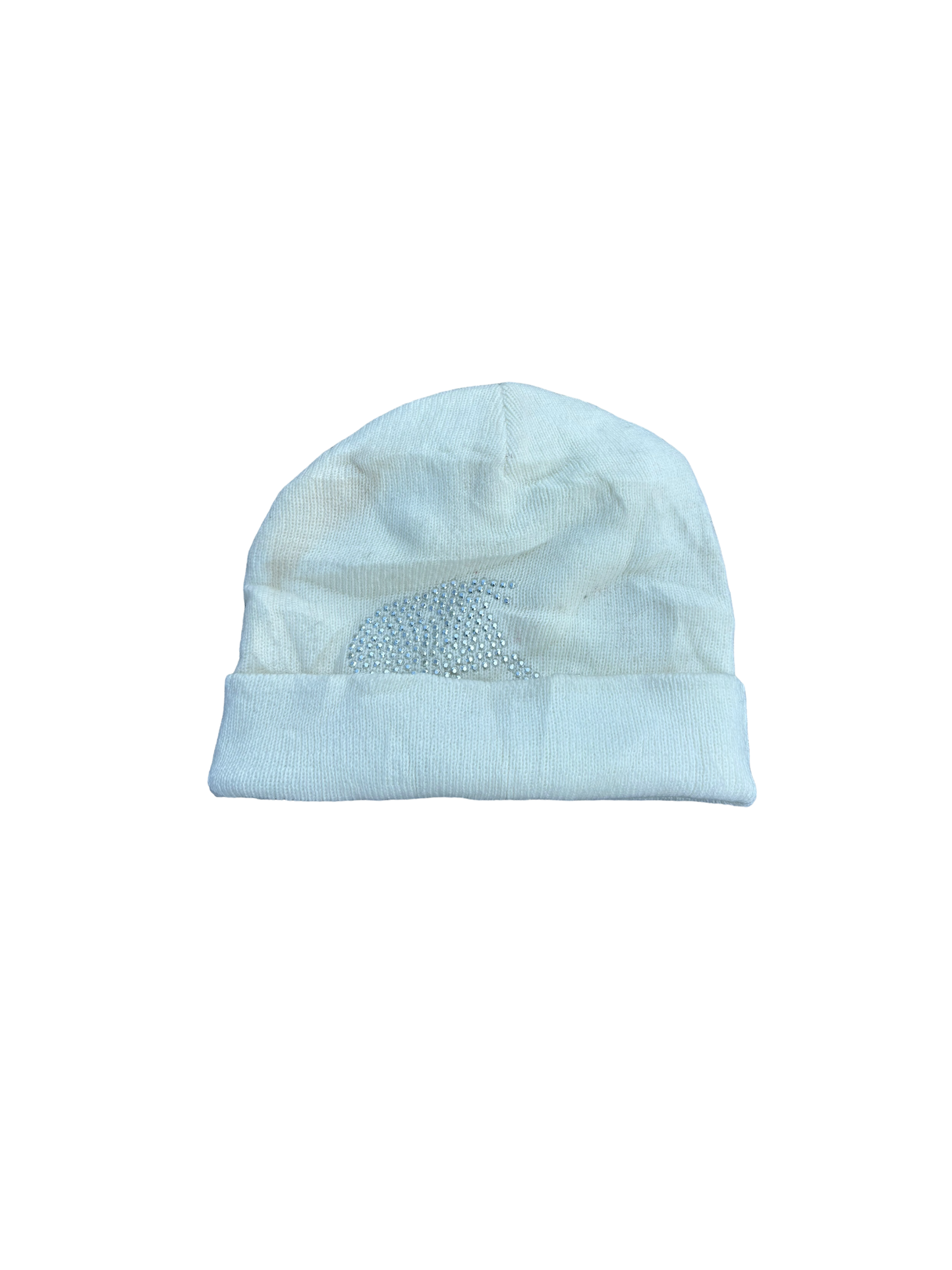 Y2k Vintage Beanie Grunge - Rhinestone Skull White