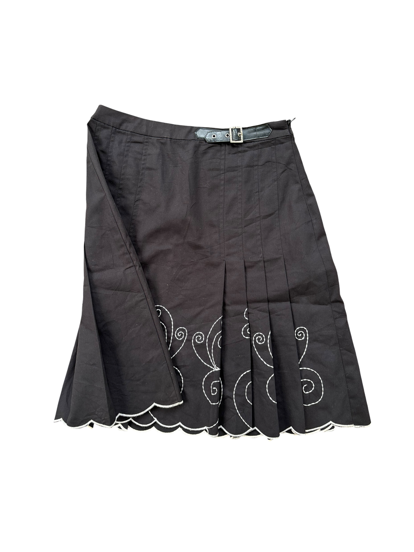 Vintage 90s Embroidered Pleated Skirt - Black