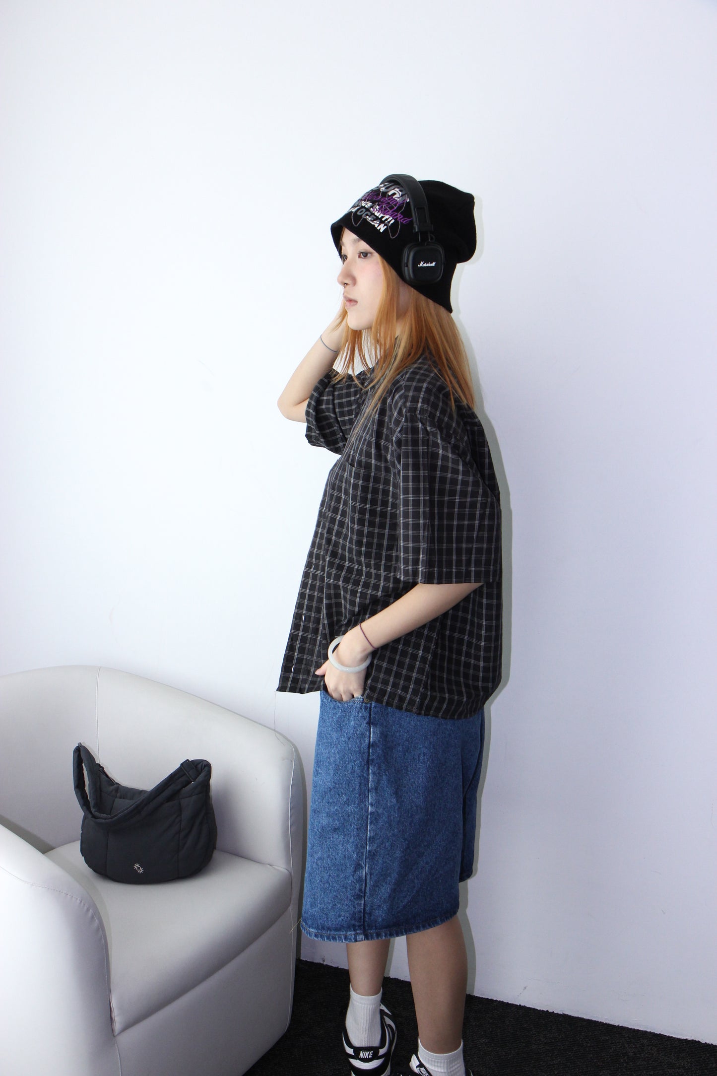 Vintage Cropped Collared Shirt - Black Gingham