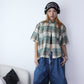 Vintage Cropped Collared Shirt - Checkered Grey