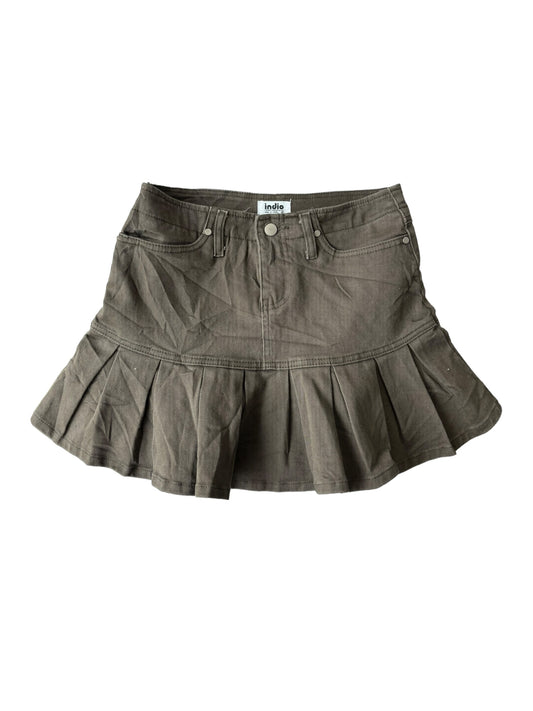 Y2K Pleated Ruffle Skirt - Military Brown