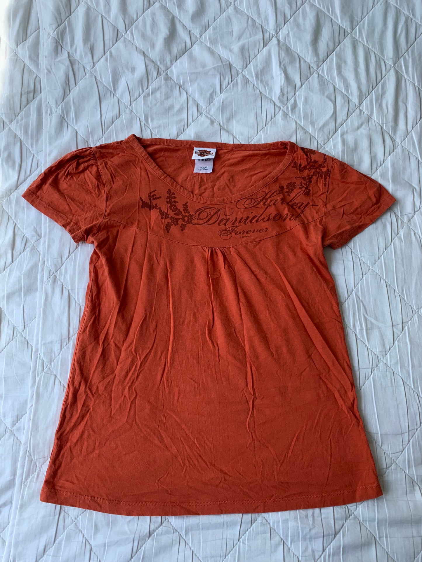 Y2K Harley Davidson Femme Top - Pumpkin Orange