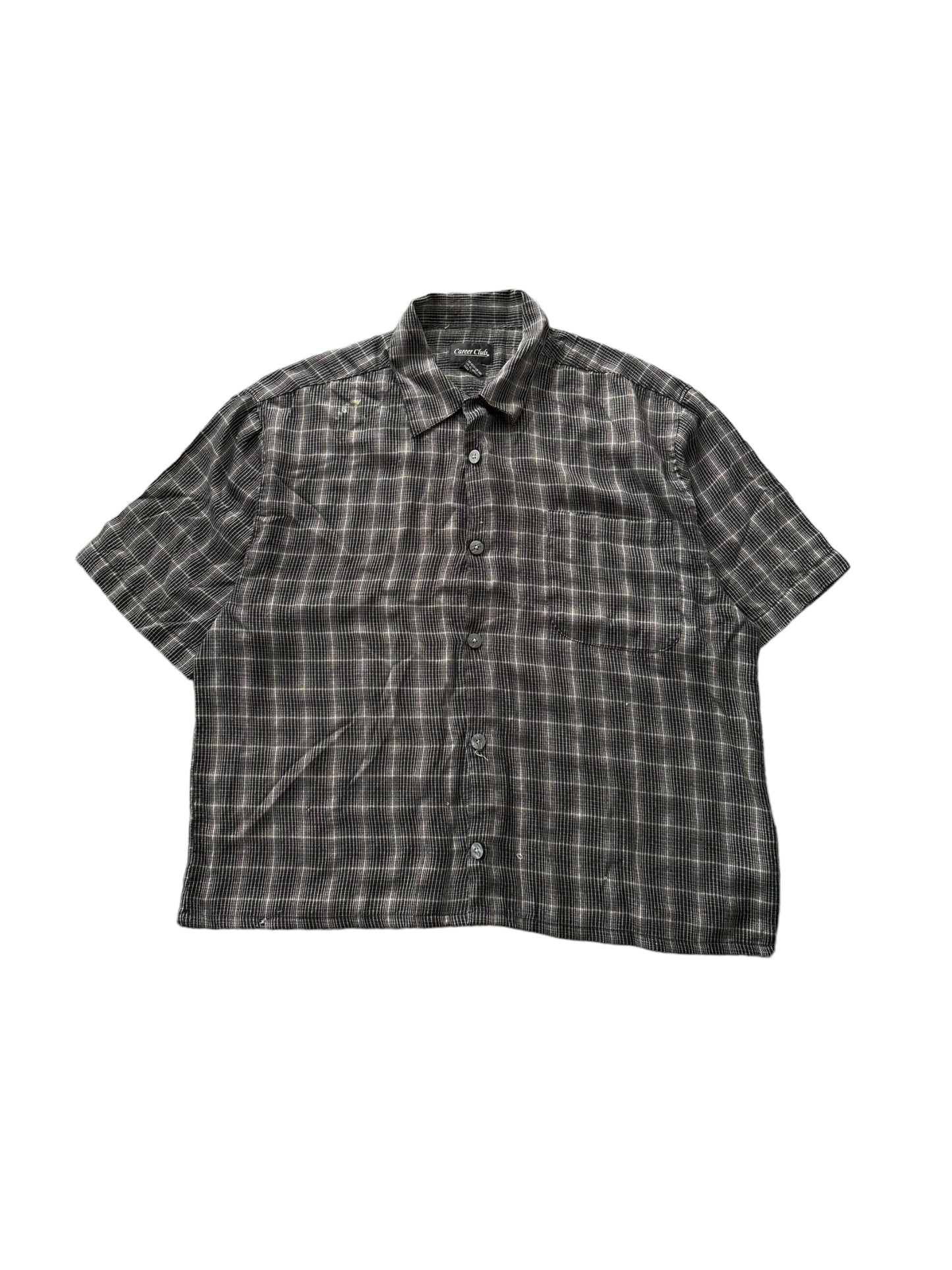 Vintage Cropped Collared Shirt - Black/ Brown