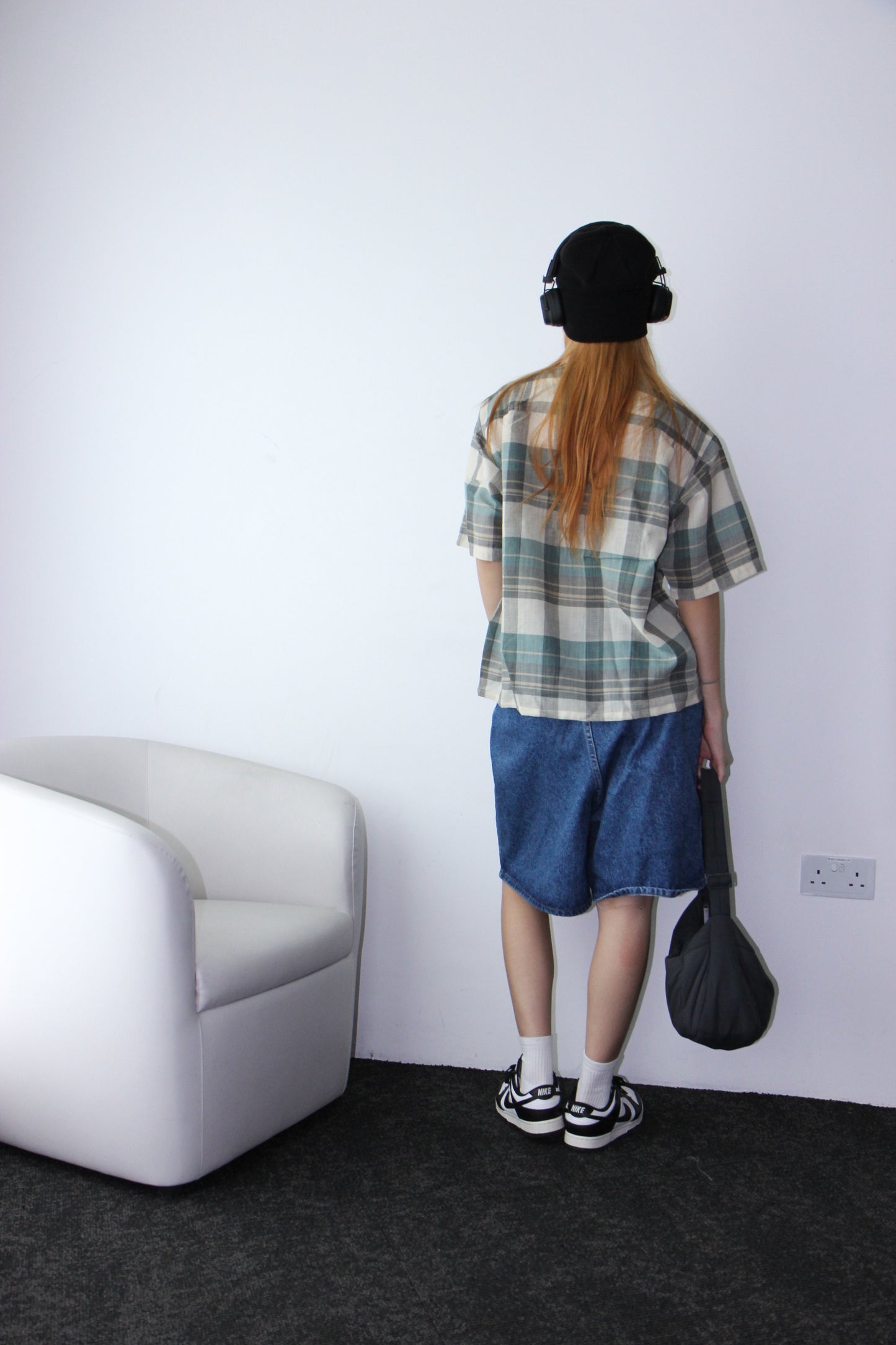 Vintage Cropped Collared Shirt - Checkered Grey