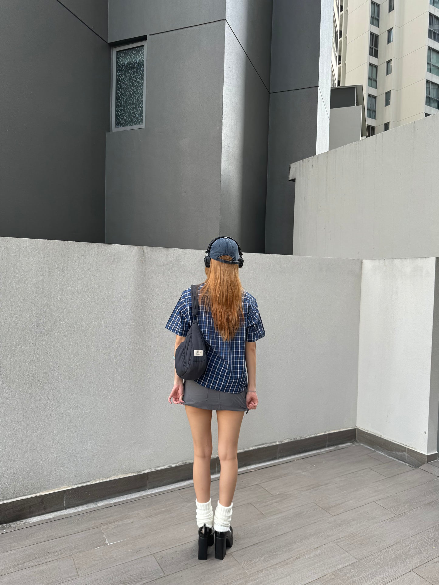 Vintage Cropped Collared Shirt - Blue