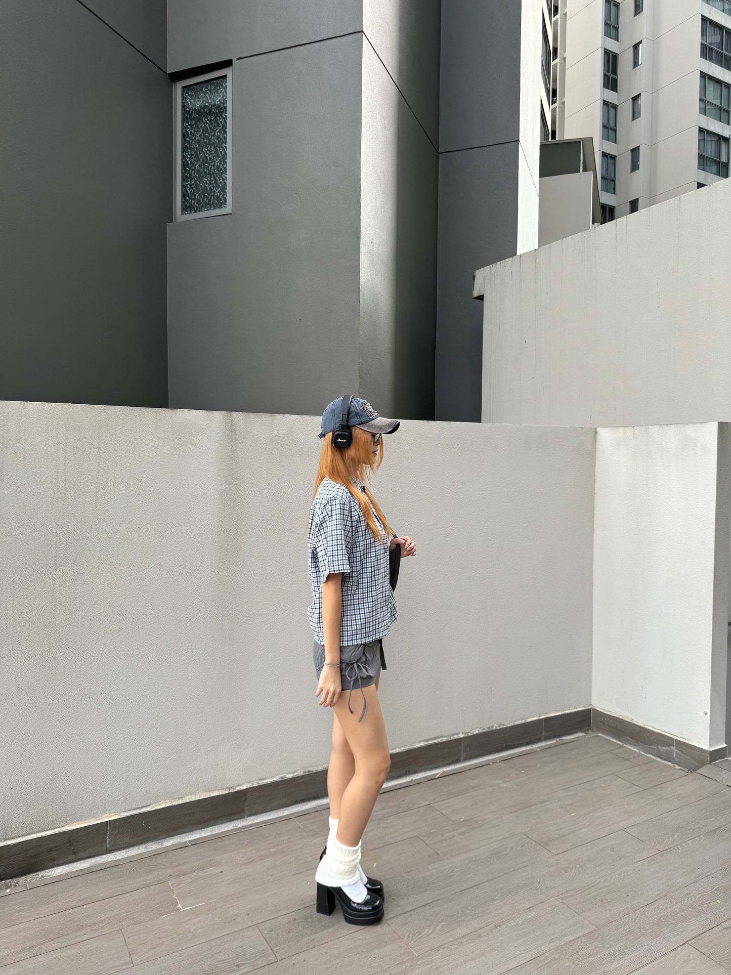 Vintage Cropped Collared Shirt - Blue