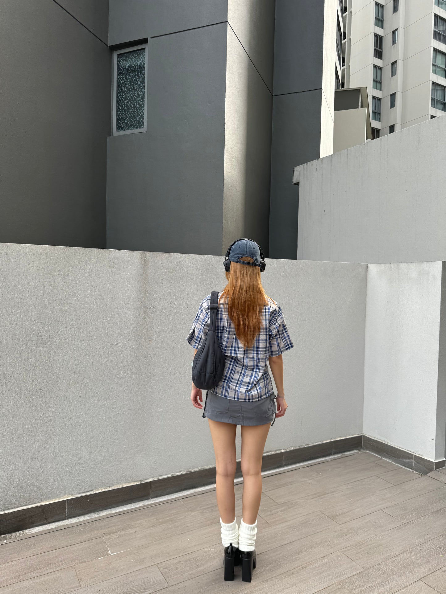 Vintage Cropped Collared Shirt - Blue