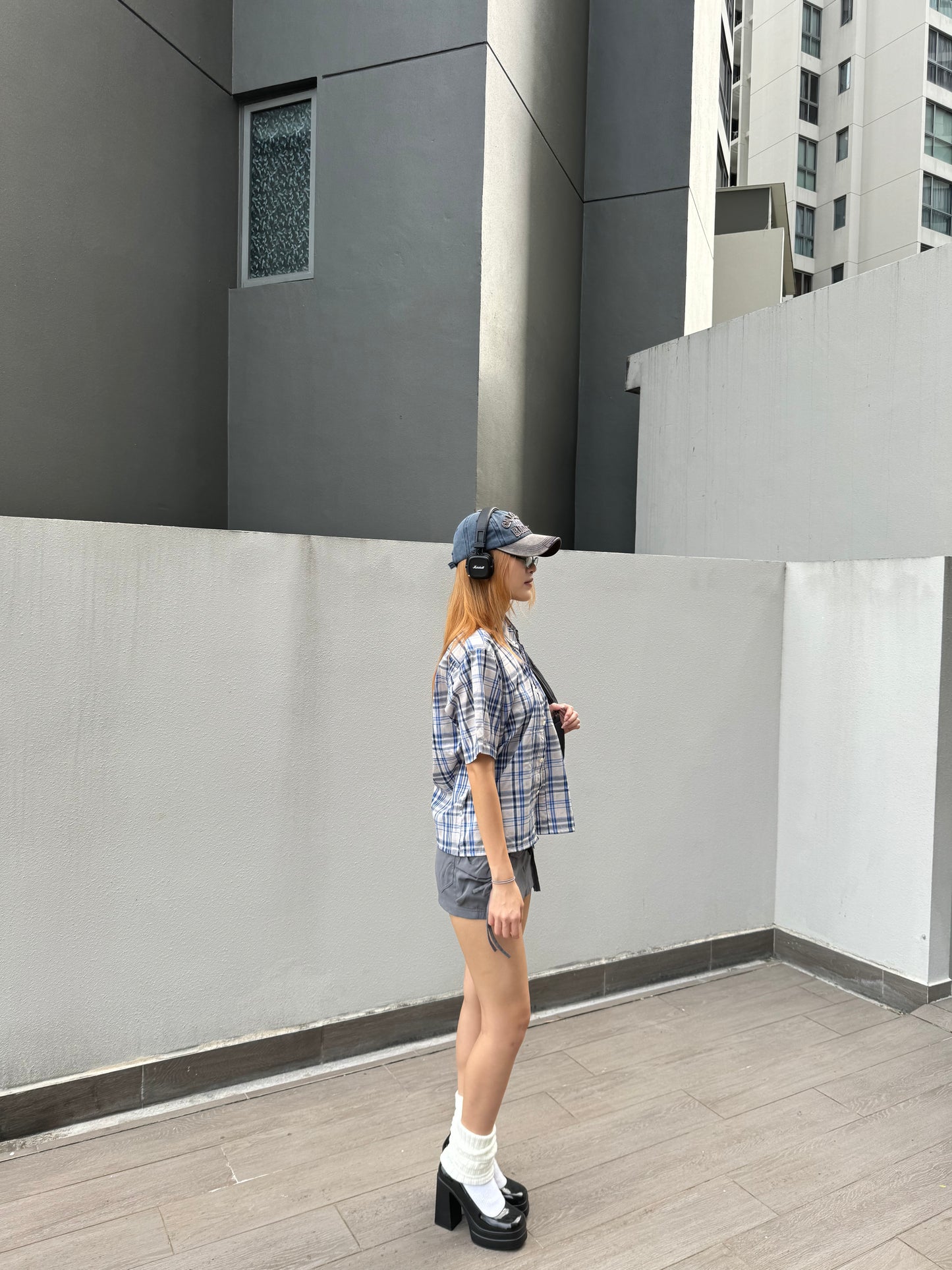 Vintage Cropped Collared Shirt - Blue