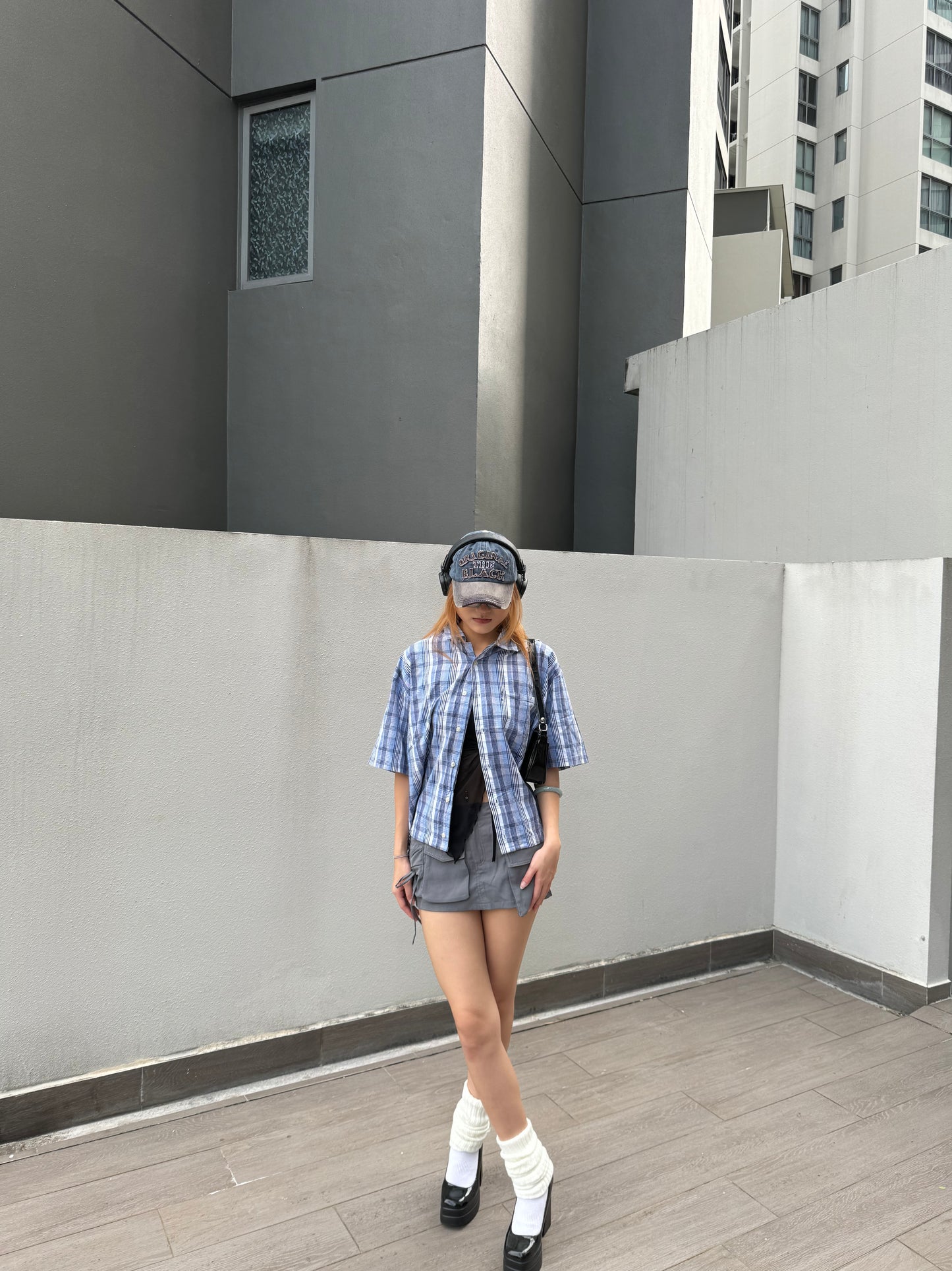 Vintage Cropped Collared Shirt - Blue