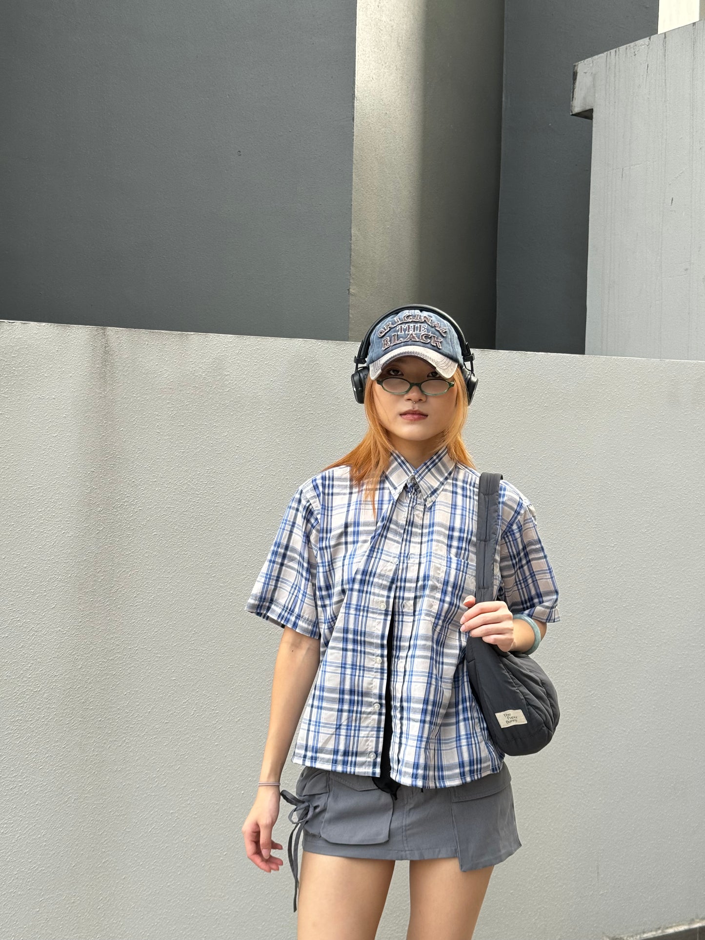 Vintage Cropped Collared Shirt - Blue