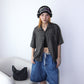 Vintage Cropped Collared Shirt - Black/ Brown