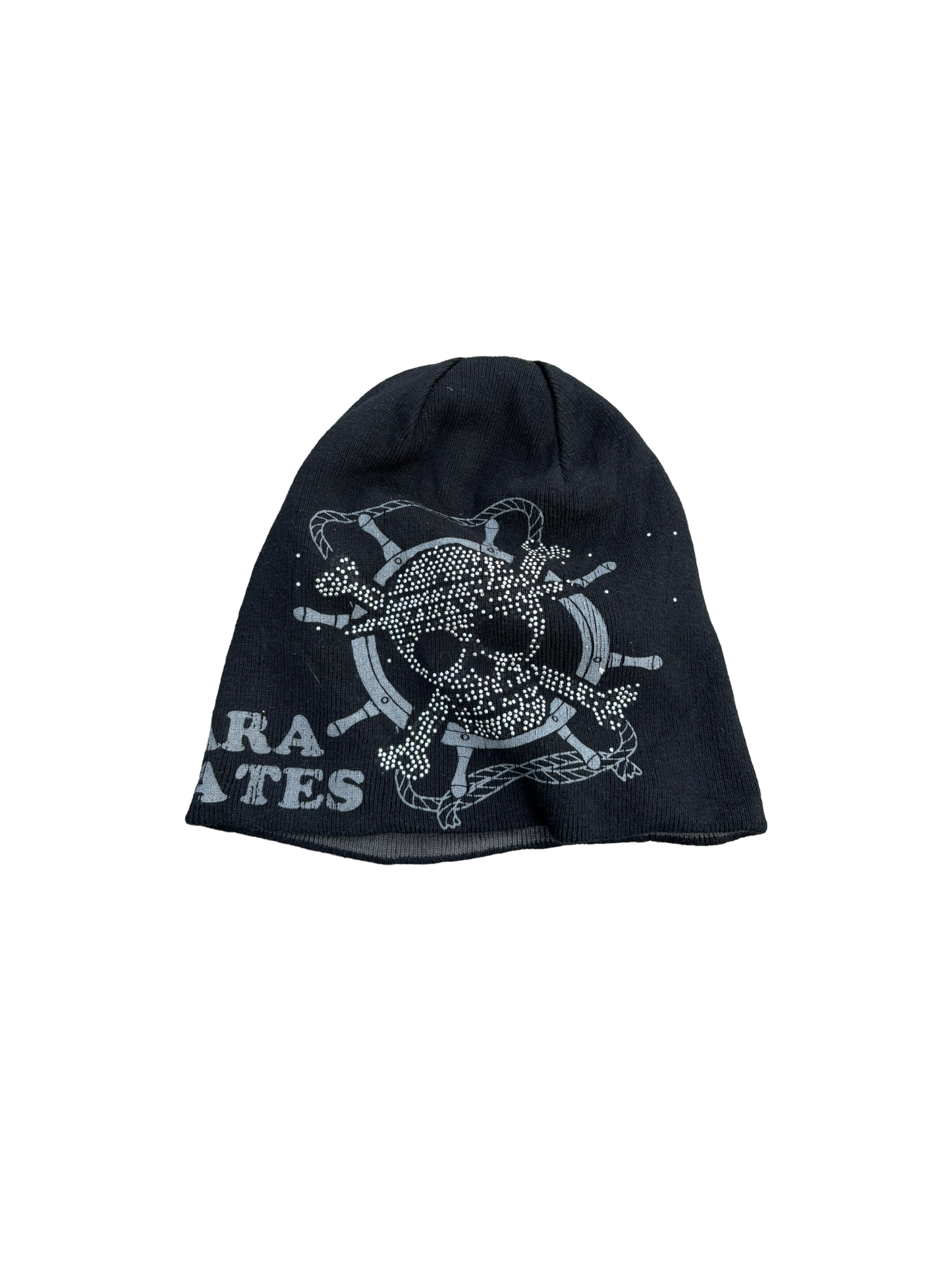 Y2k Vintage Beanie Grunge - Rhinestone Skull Black