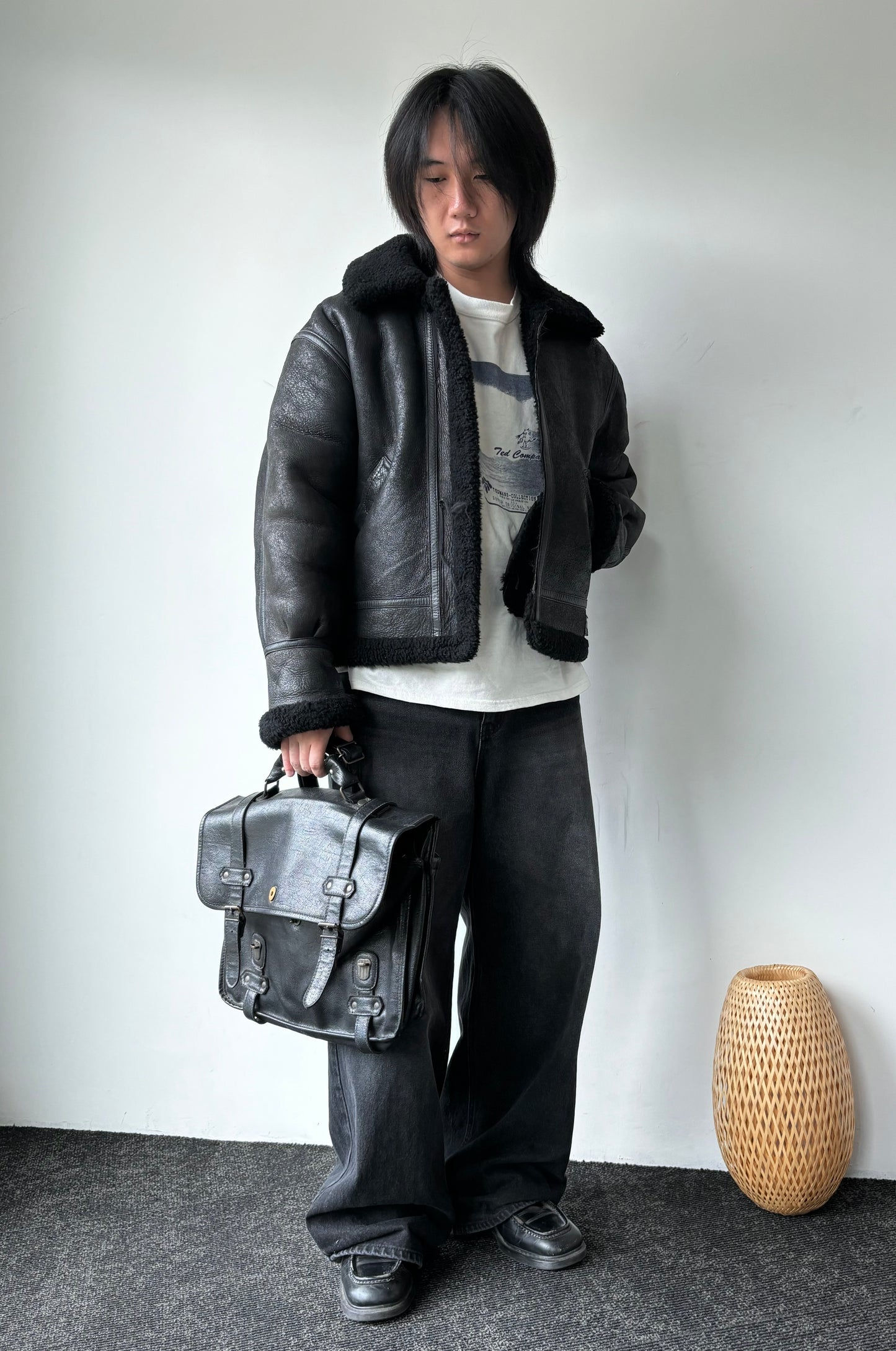 Black Messenger Leather Bag