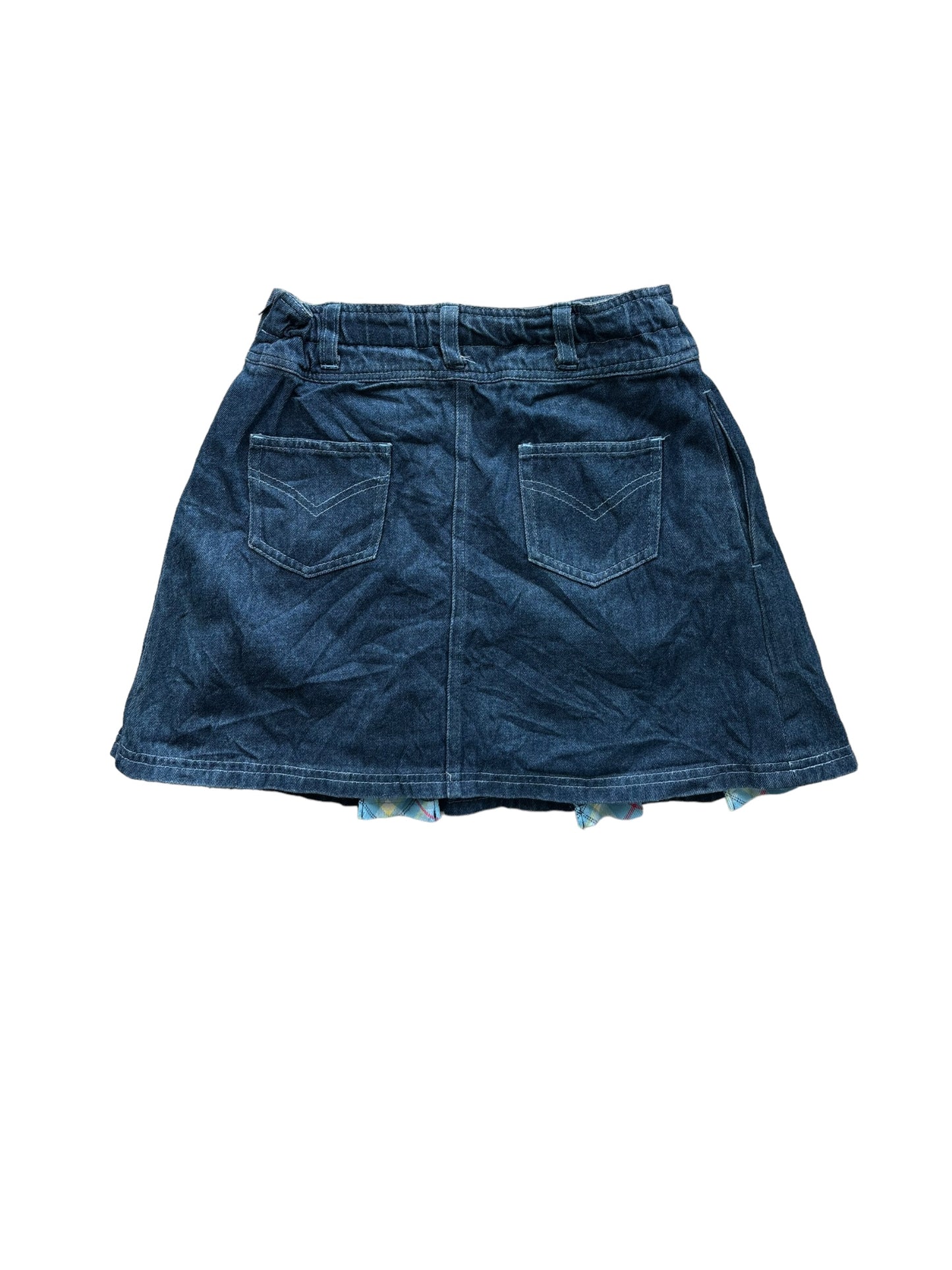 Y2K Pleated Denim Skirt - Gingham Blue