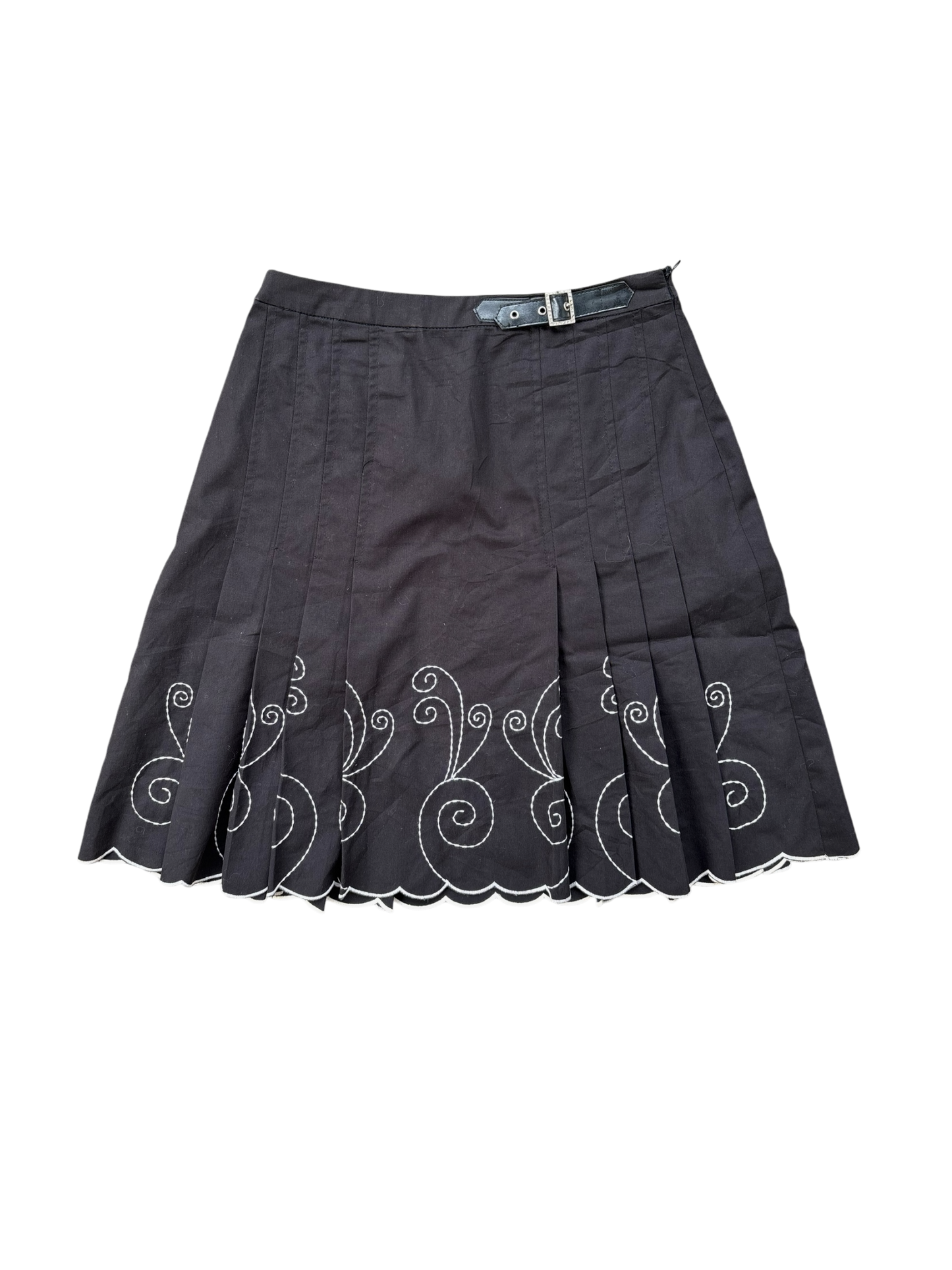 Vintage 90s Embroidered Pleated Skirt - Black