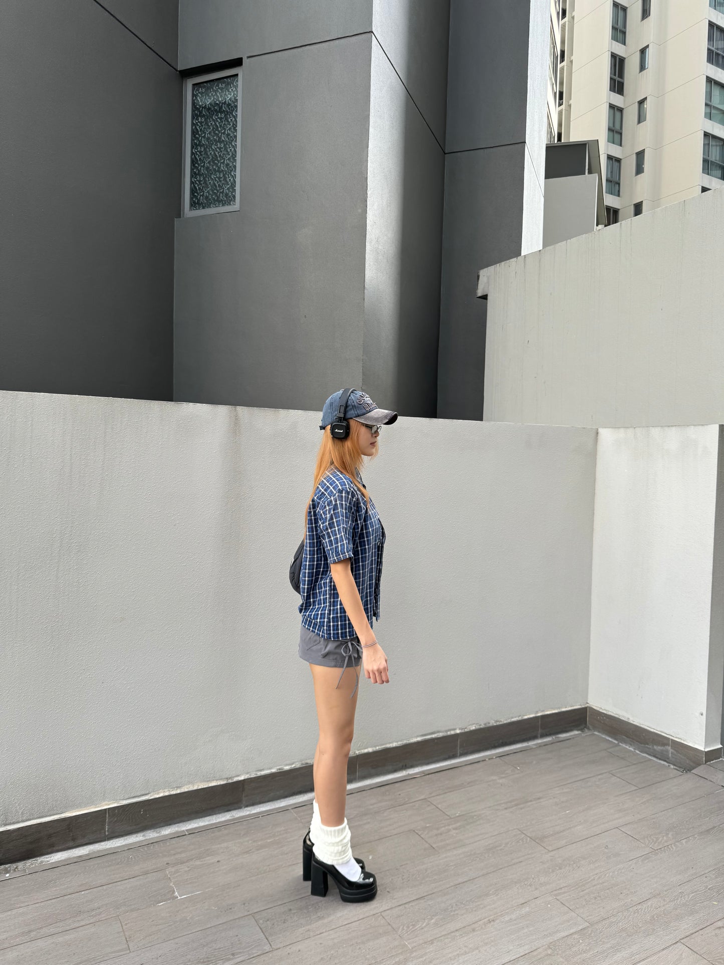 Vintage Cropped Collared Shirt - Blue