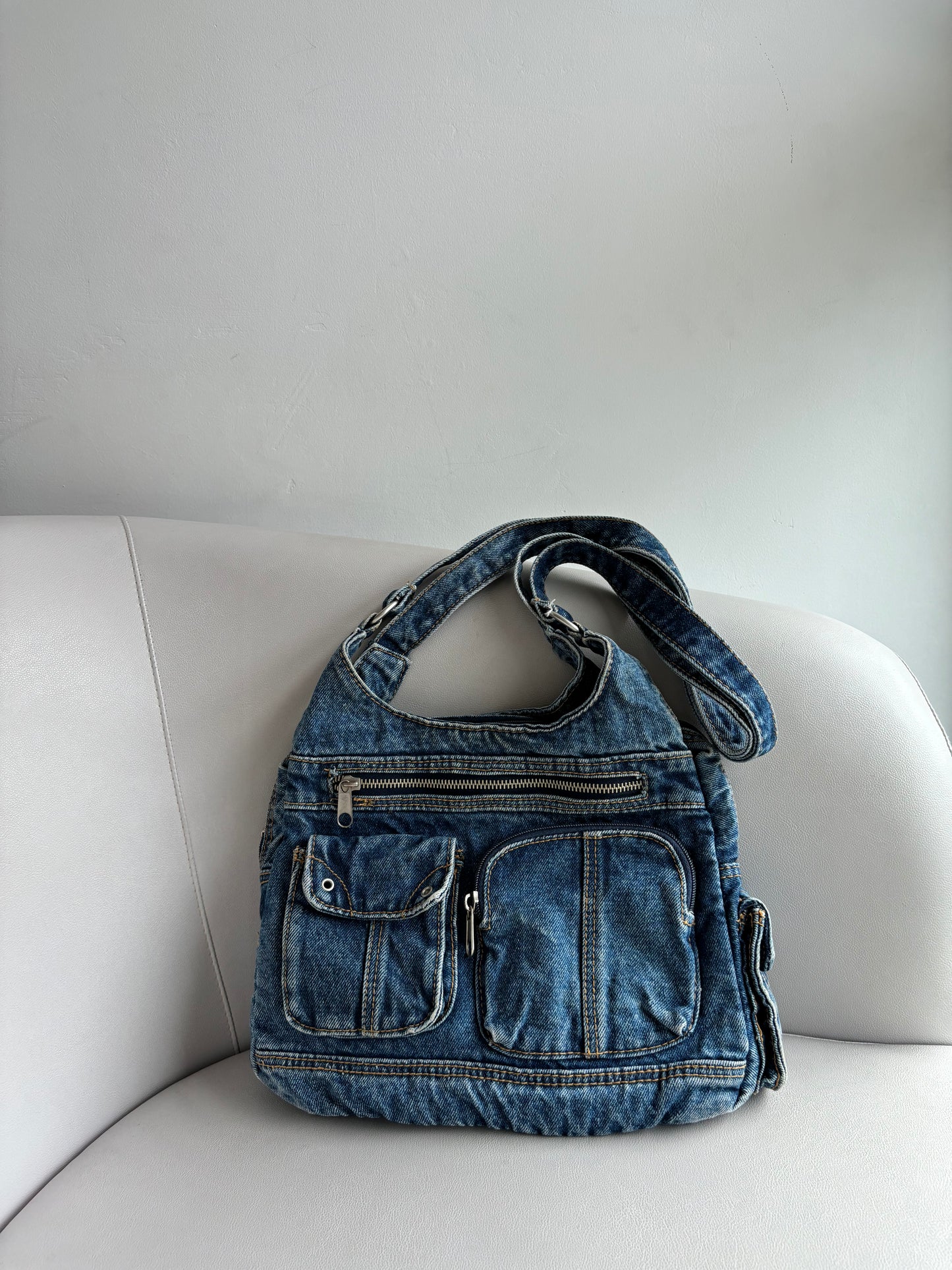 Y2K Messenger Cargo Denim Bag