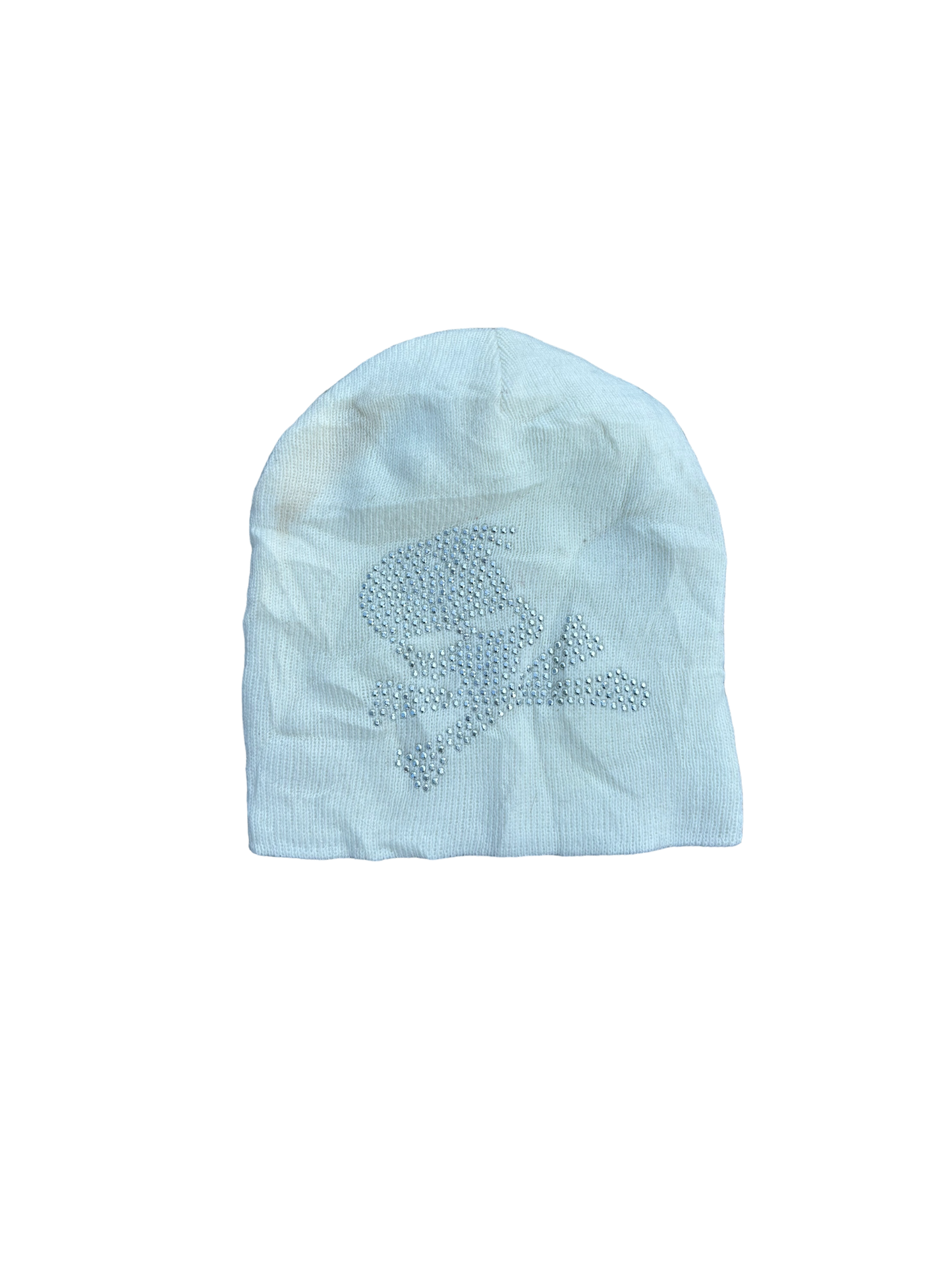 Y2k Vintage Beanie Grunge - Rhinestone Skull White