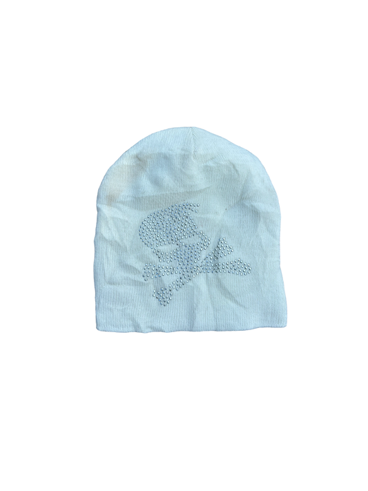 Y2k Vintage Beanie Grunge - Rhinestone Skull White