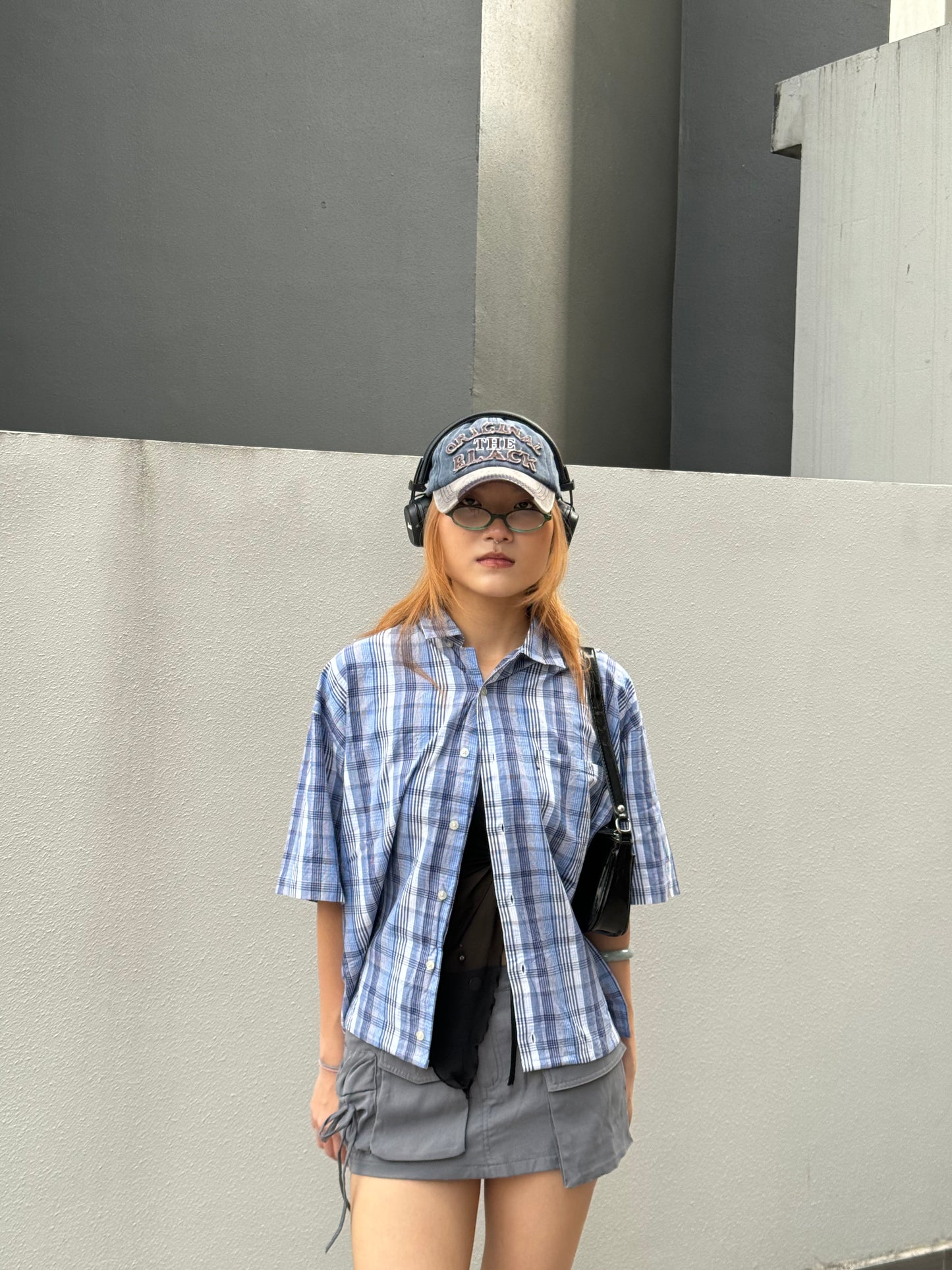 Vintage Cropped Collared Shirt - Blue