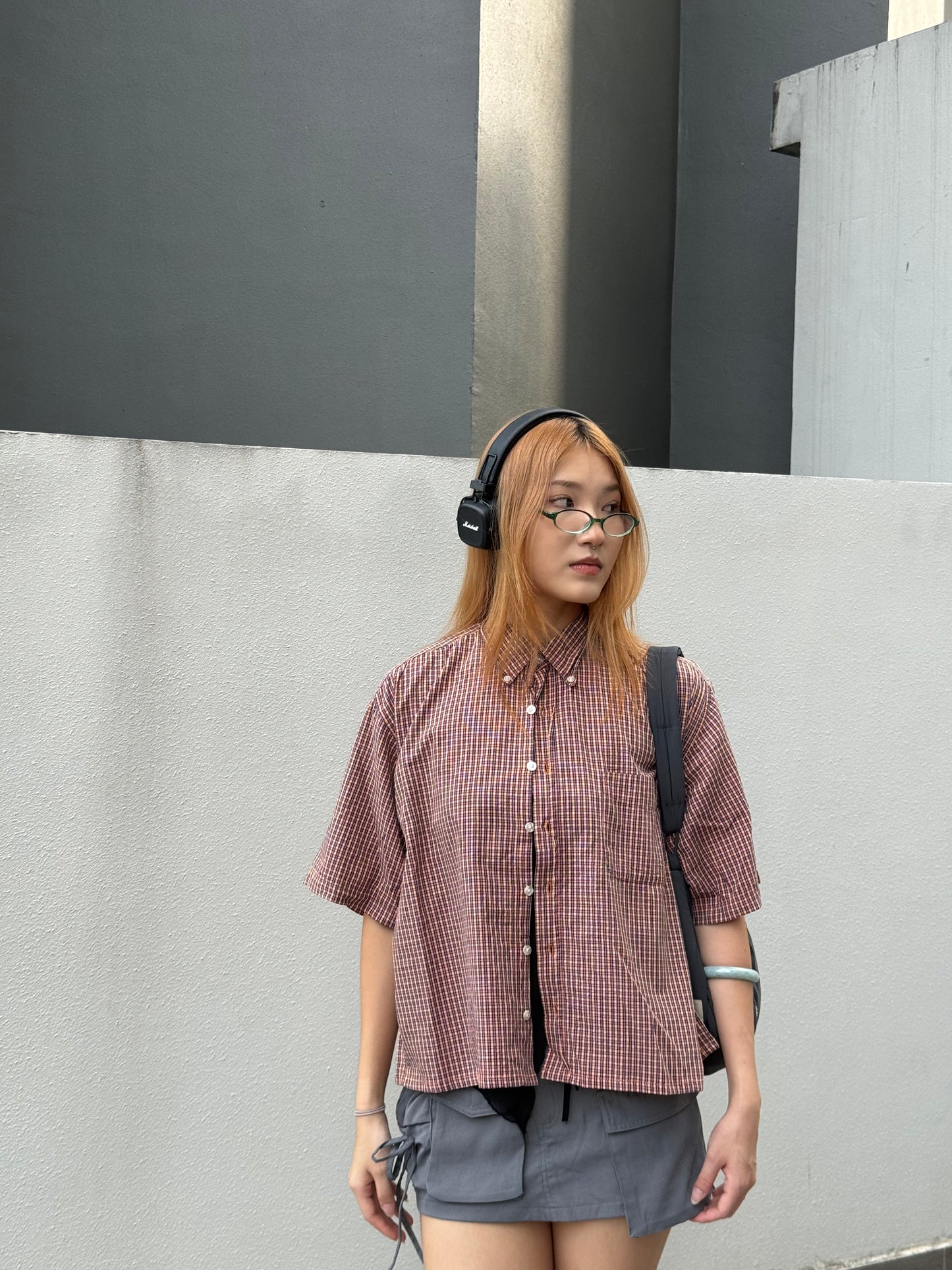 Vintage Cropped Collared Shirt - Brick Red