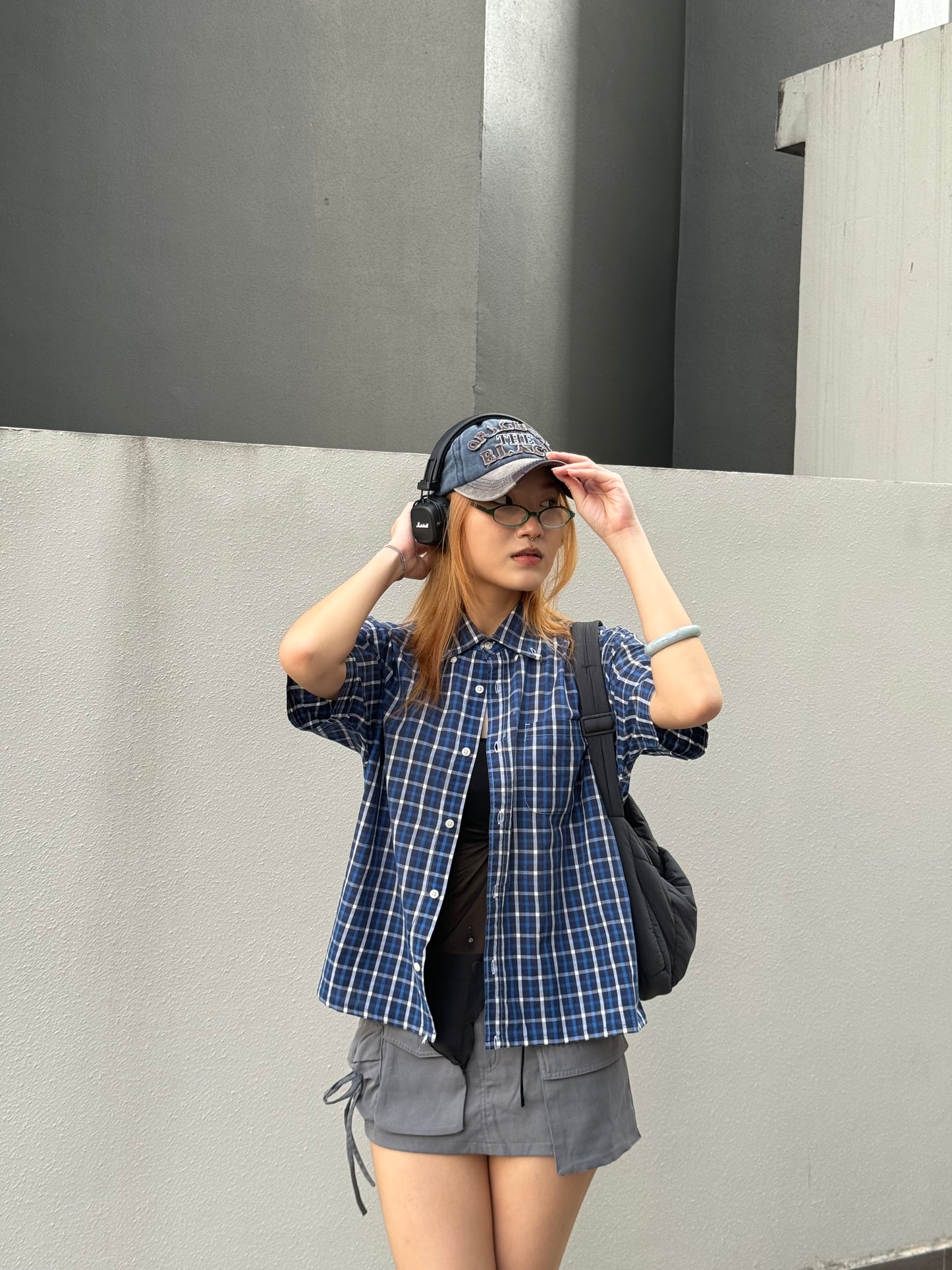 Vintage Cropped Collared Shirt - Blue