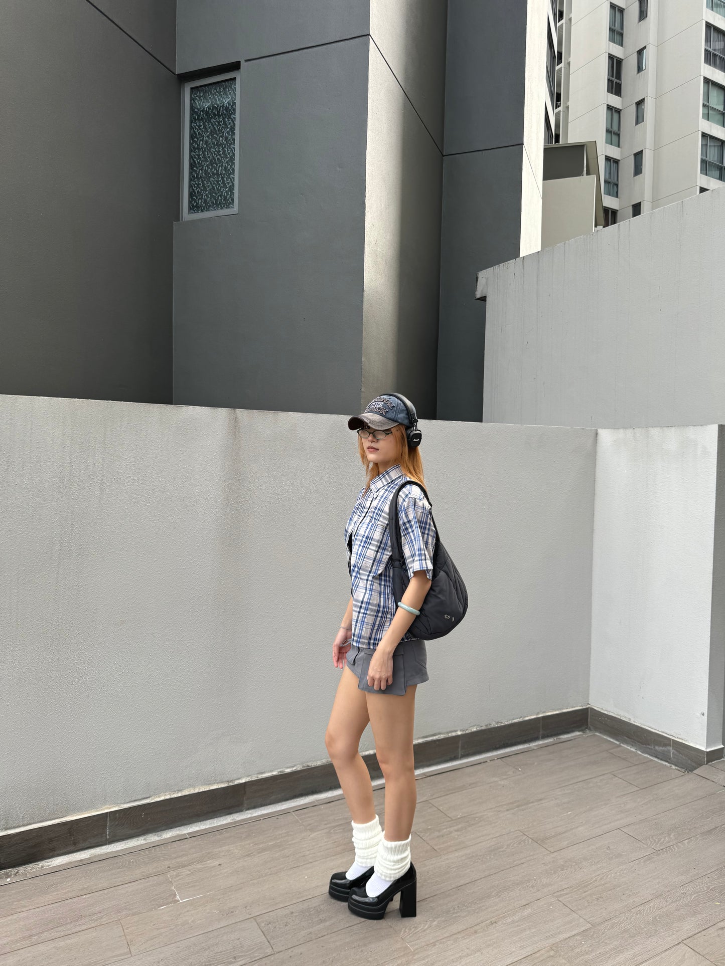 Vintage Cropped Collared Shirt - Blue