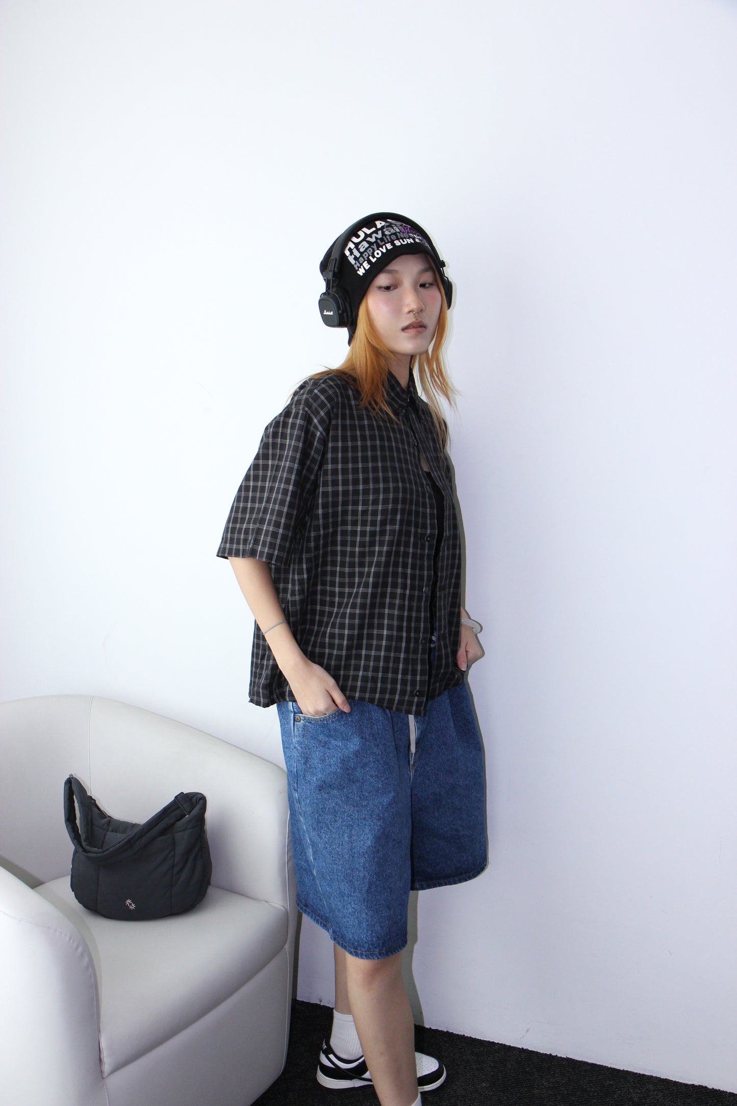 Vintage Cropped Collared Shirt - Black Gingham