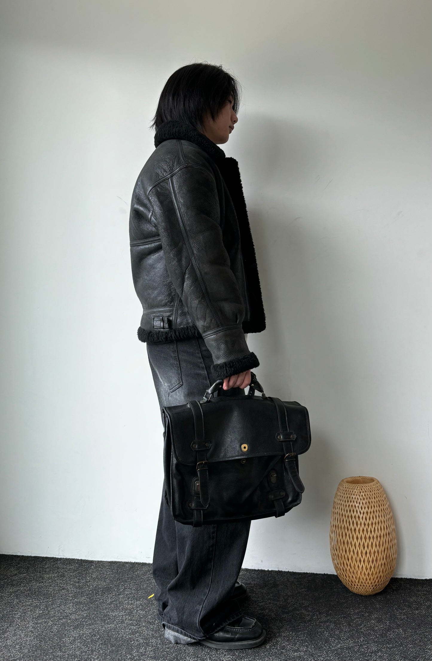 Black Messenger Leather Bag