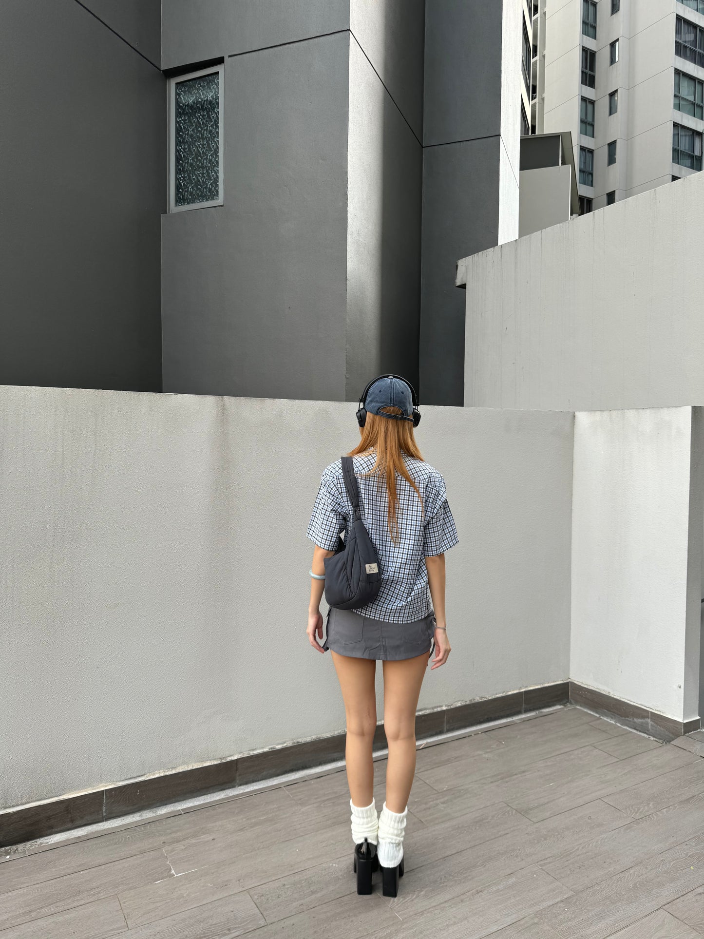 Vintage Cropped Collared Shirt - Blue