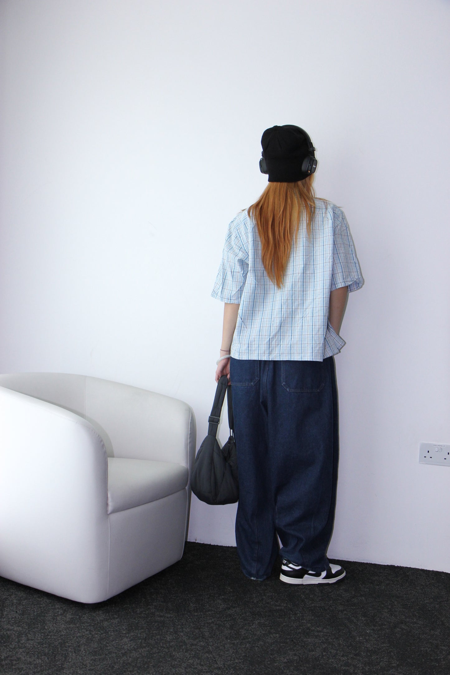 Vintage Cropped Collared Shirt - Blue Gingham