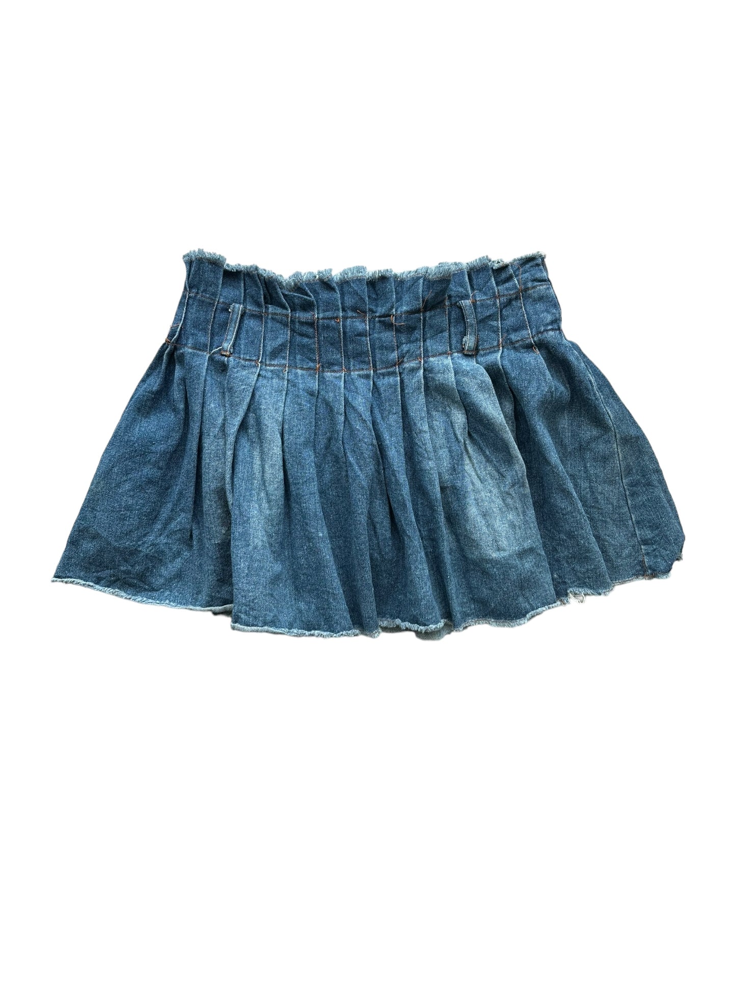 Y2K Pleated Ruffle Denim Skirt - Distressed blue