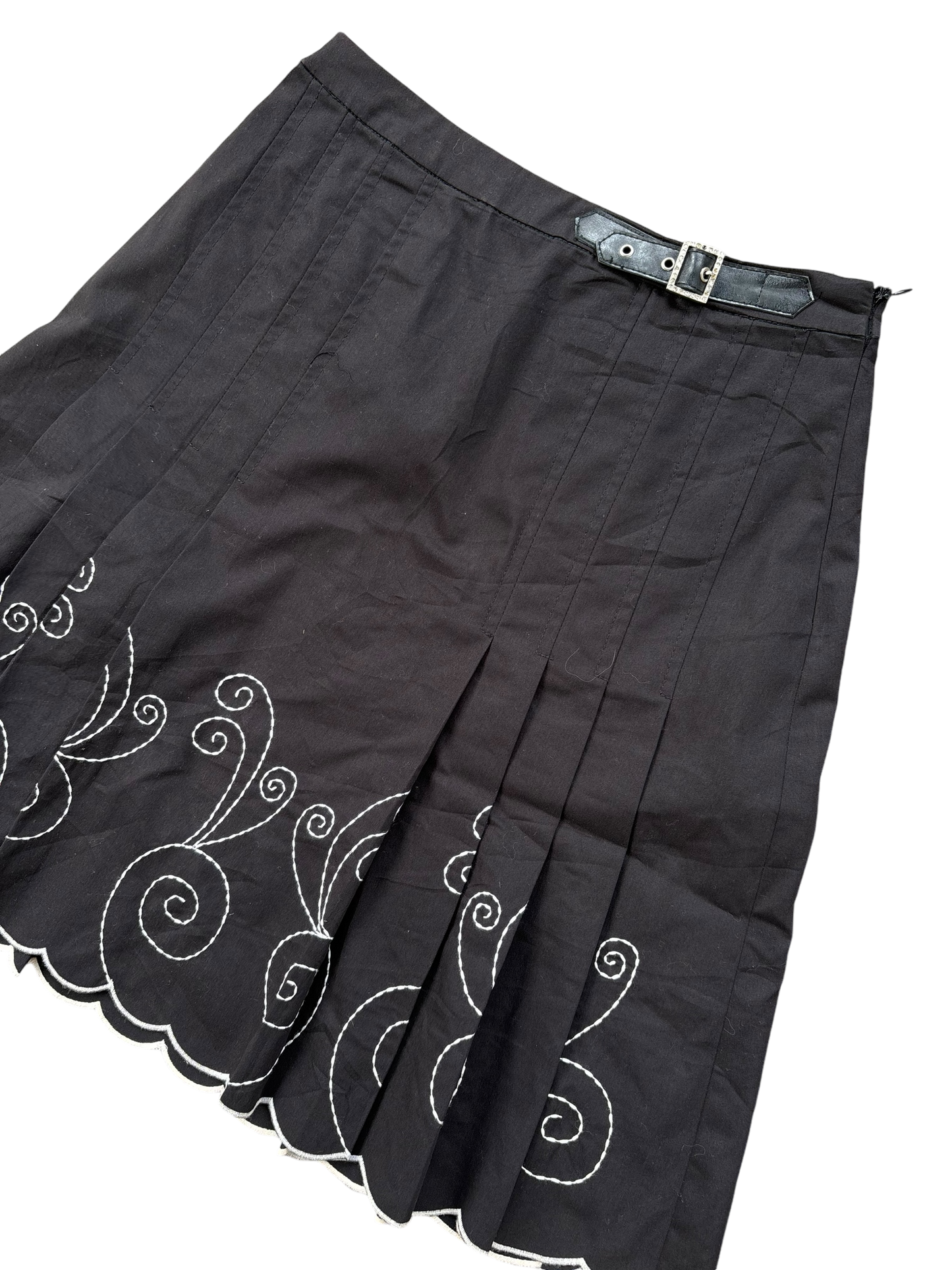 Vintage 90s Embroidered Pleated Skirt - Black