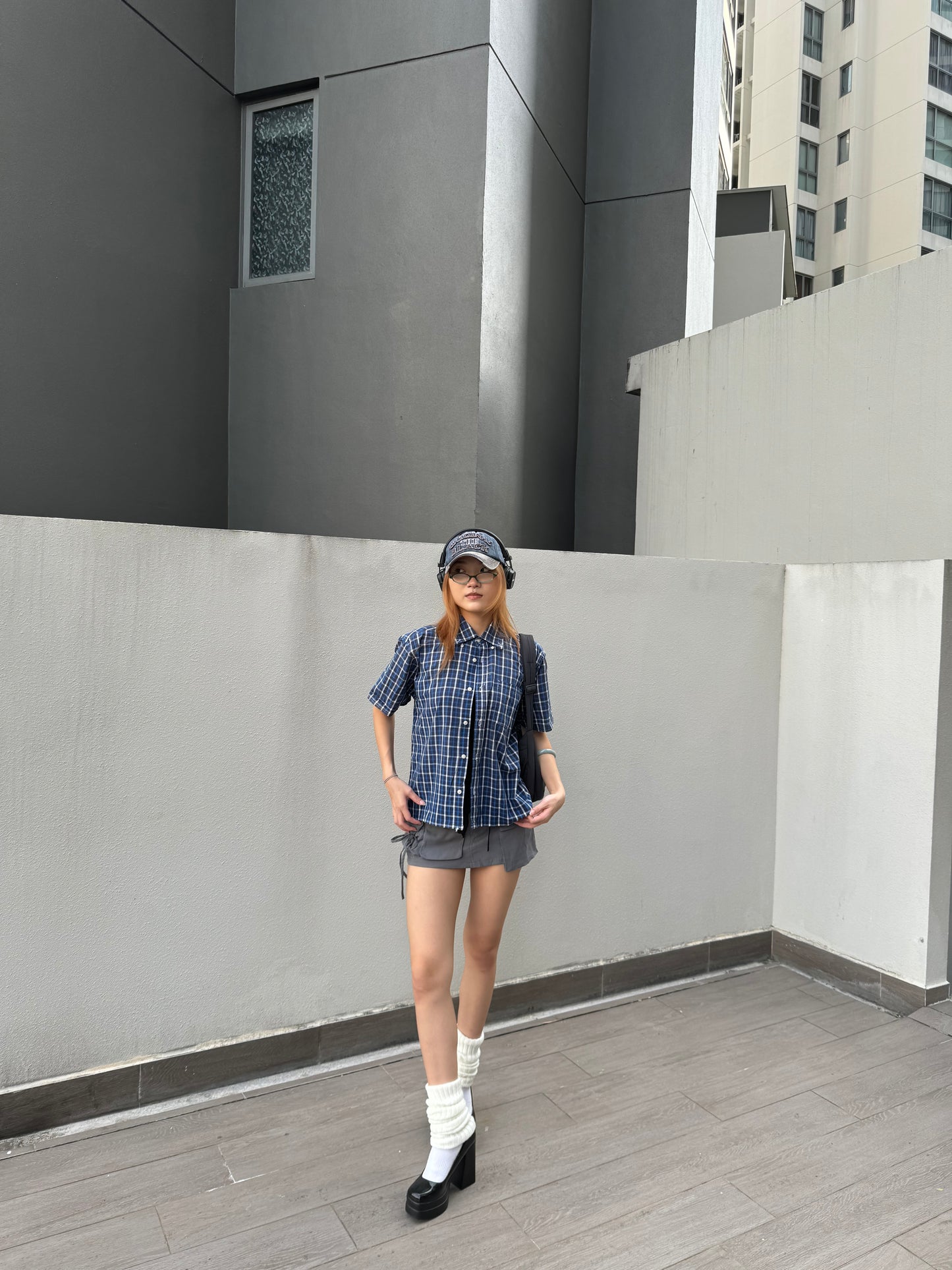 Vintage Cropped Collared Shirt - Blue