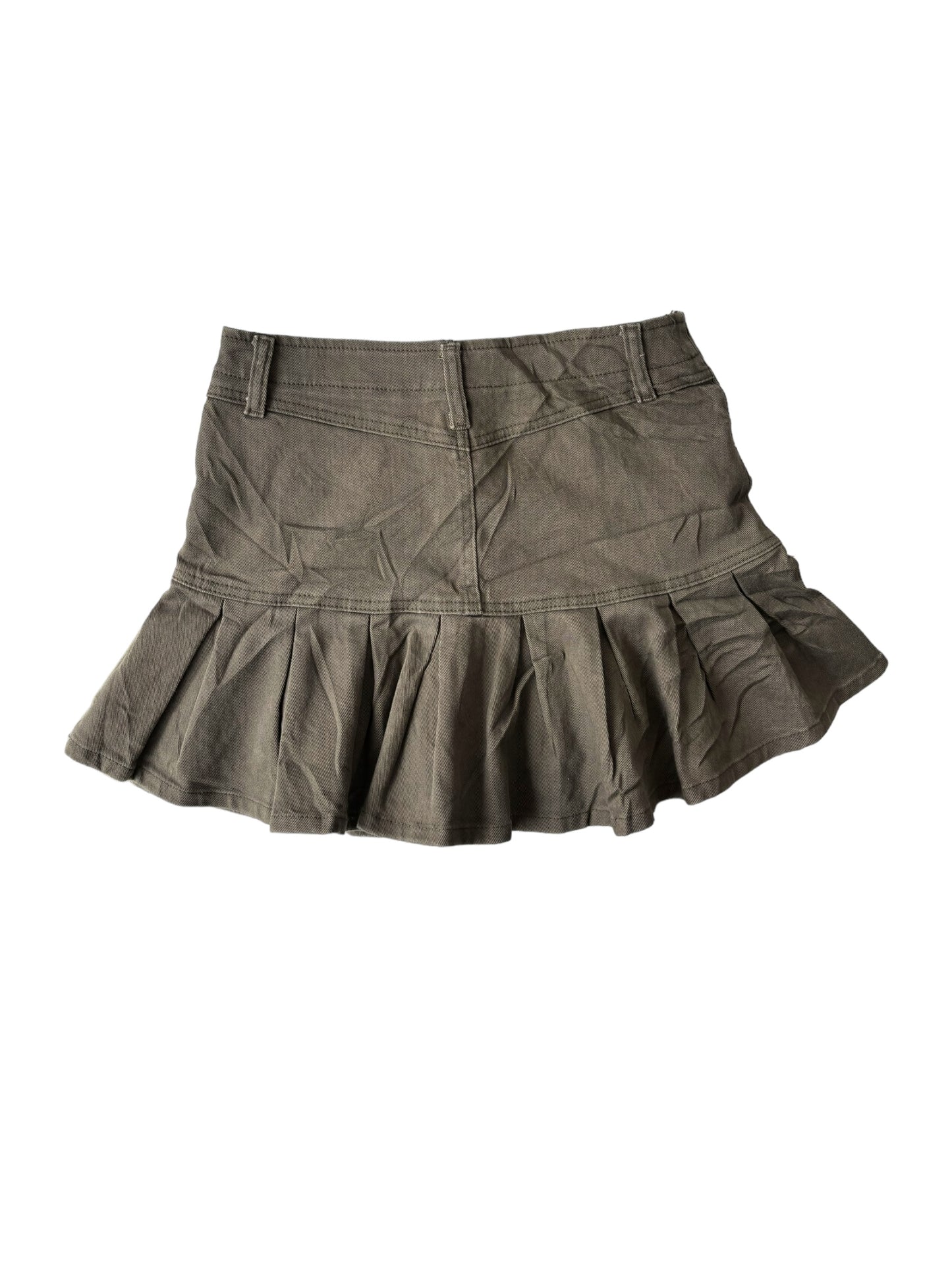 Y2K Pleated Ruffle Skirt - Military Brown