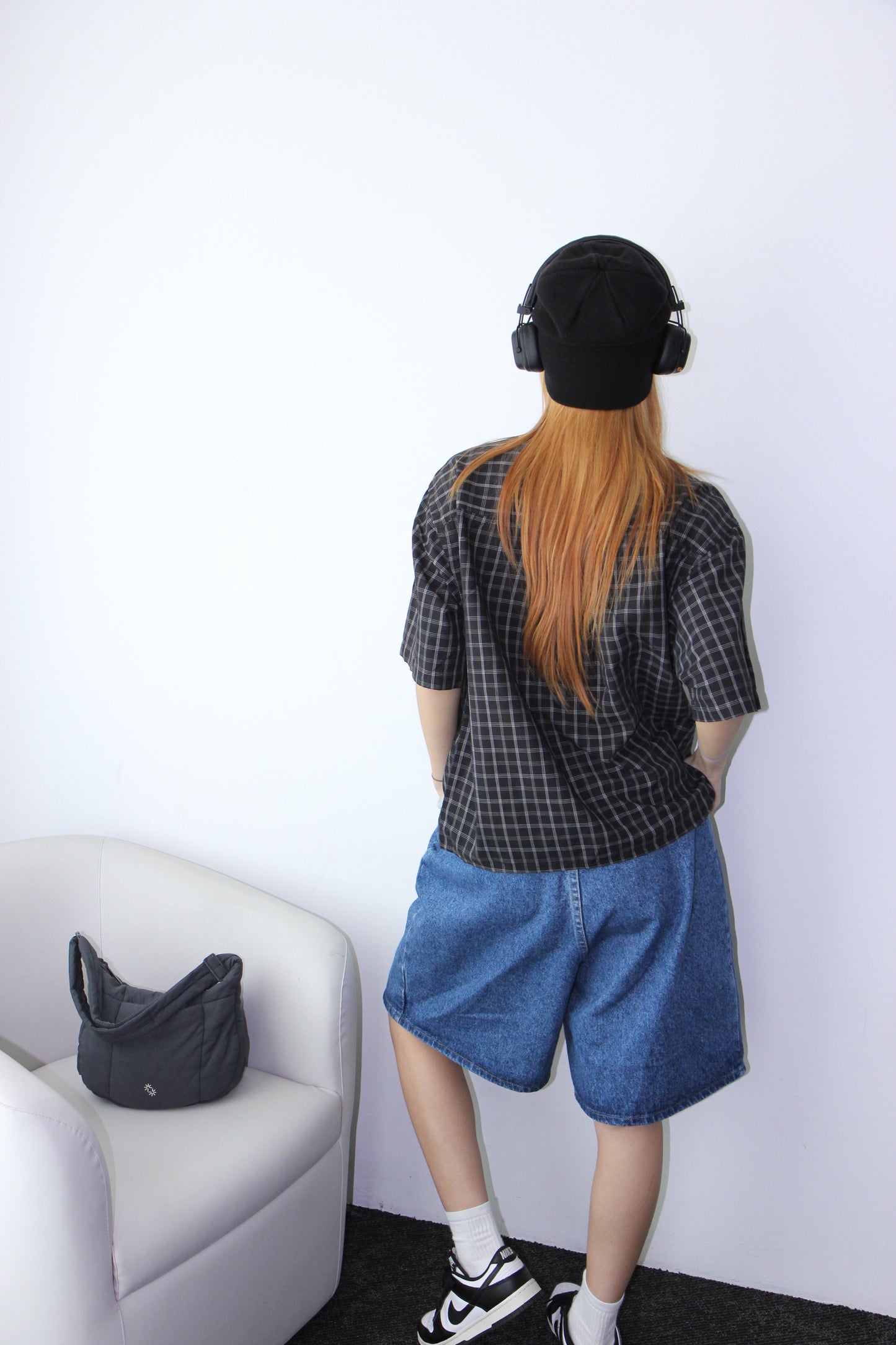 Vintage Cropped Collared Shirt - Black Gingham