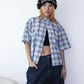 Vintage Cropped Collared Shirt - Blue / Mosiac