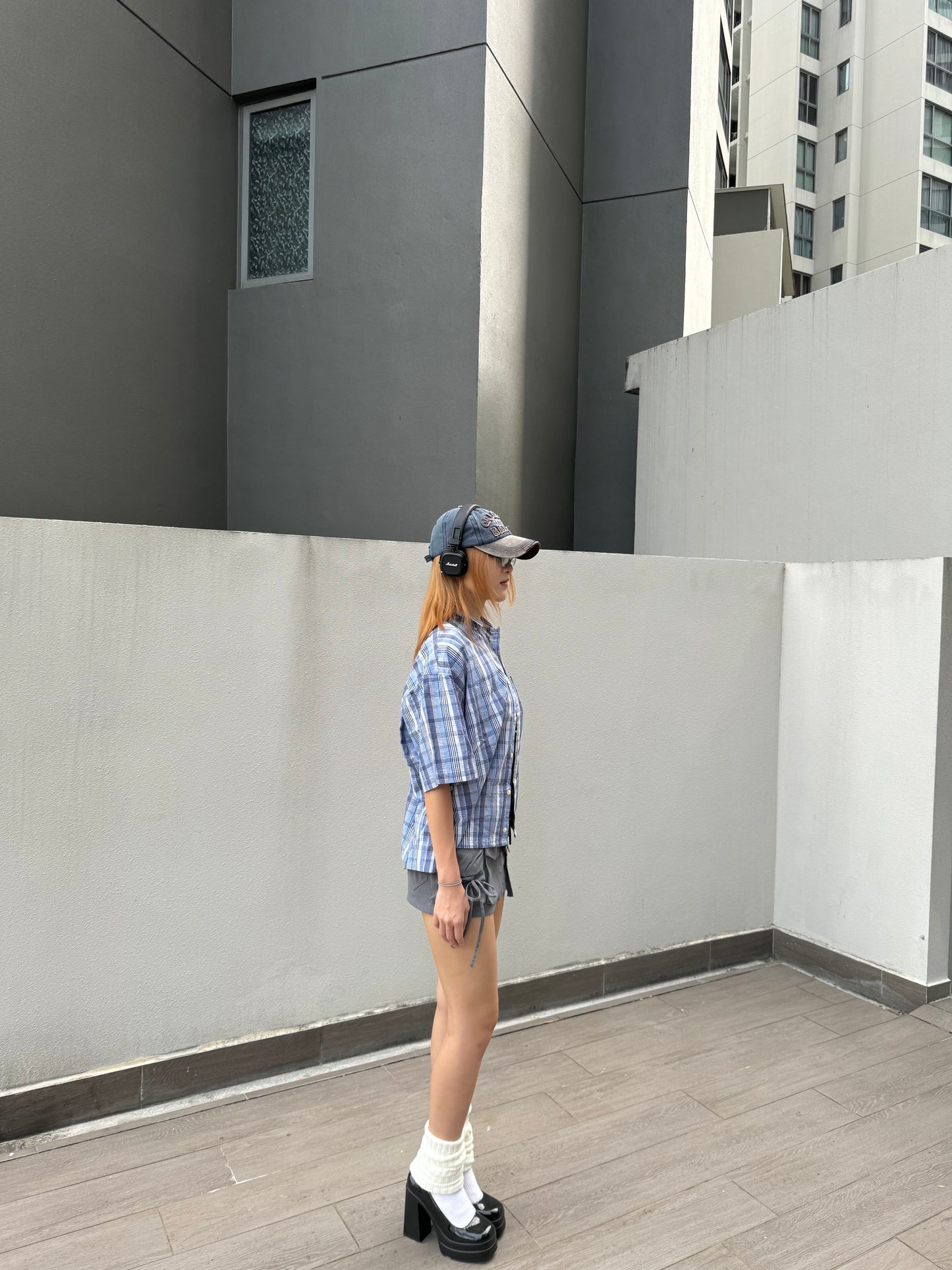 Vintage Cropped Collared Shirt - Blue