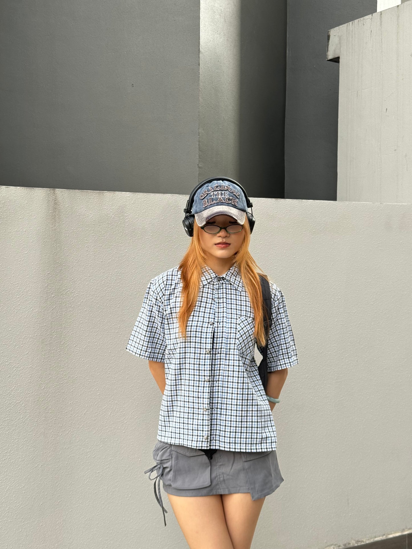 Vintage Cropped Collared Shirt - Blue