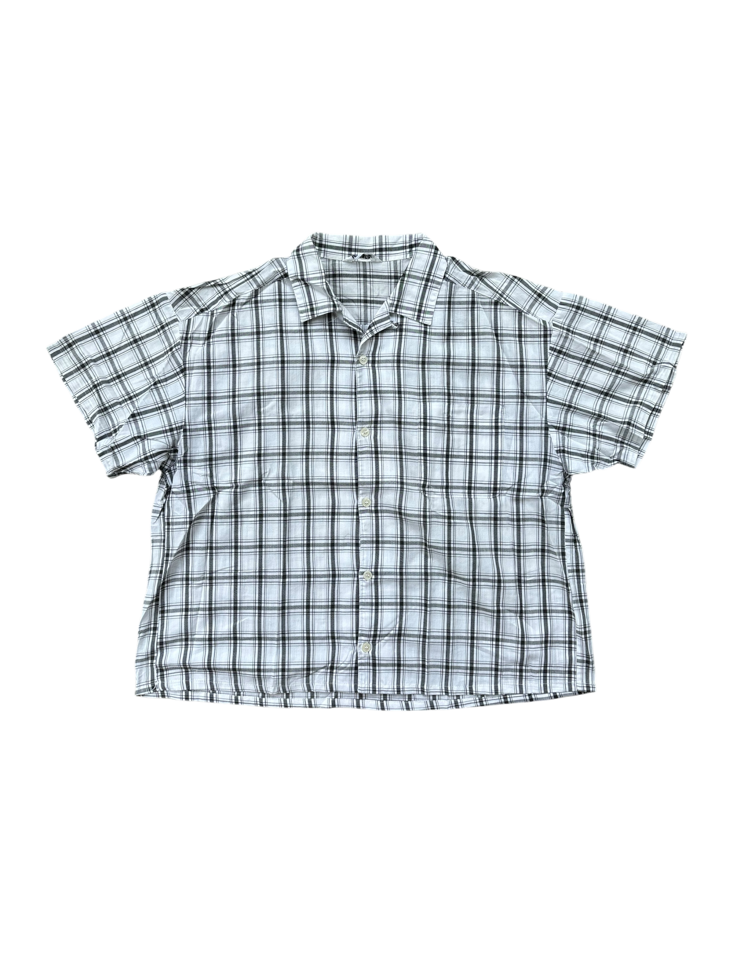 Vintage Cropped Collared Shirt - Plaid White