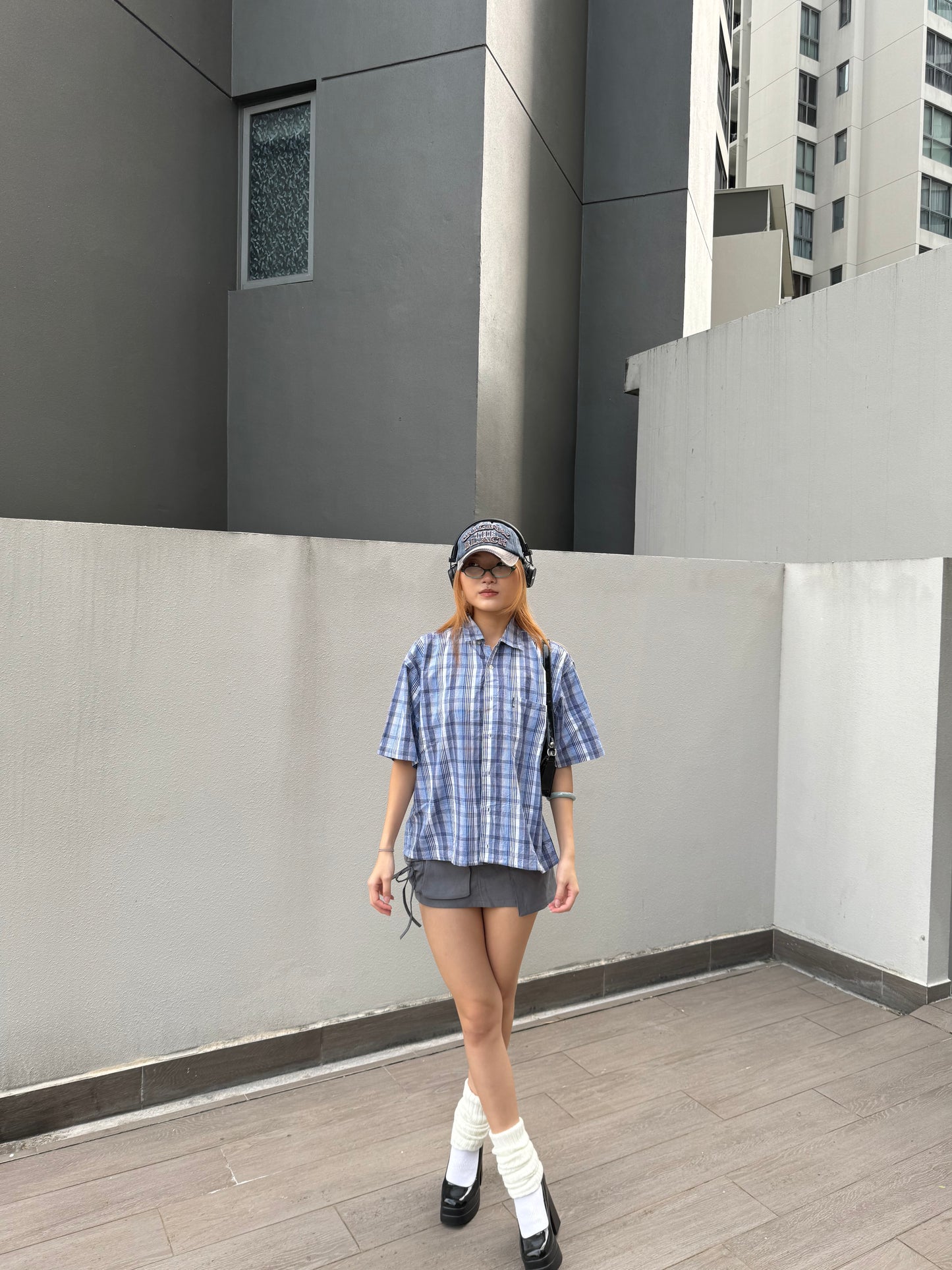 Vintage Cropped Collared Shirt - Blue