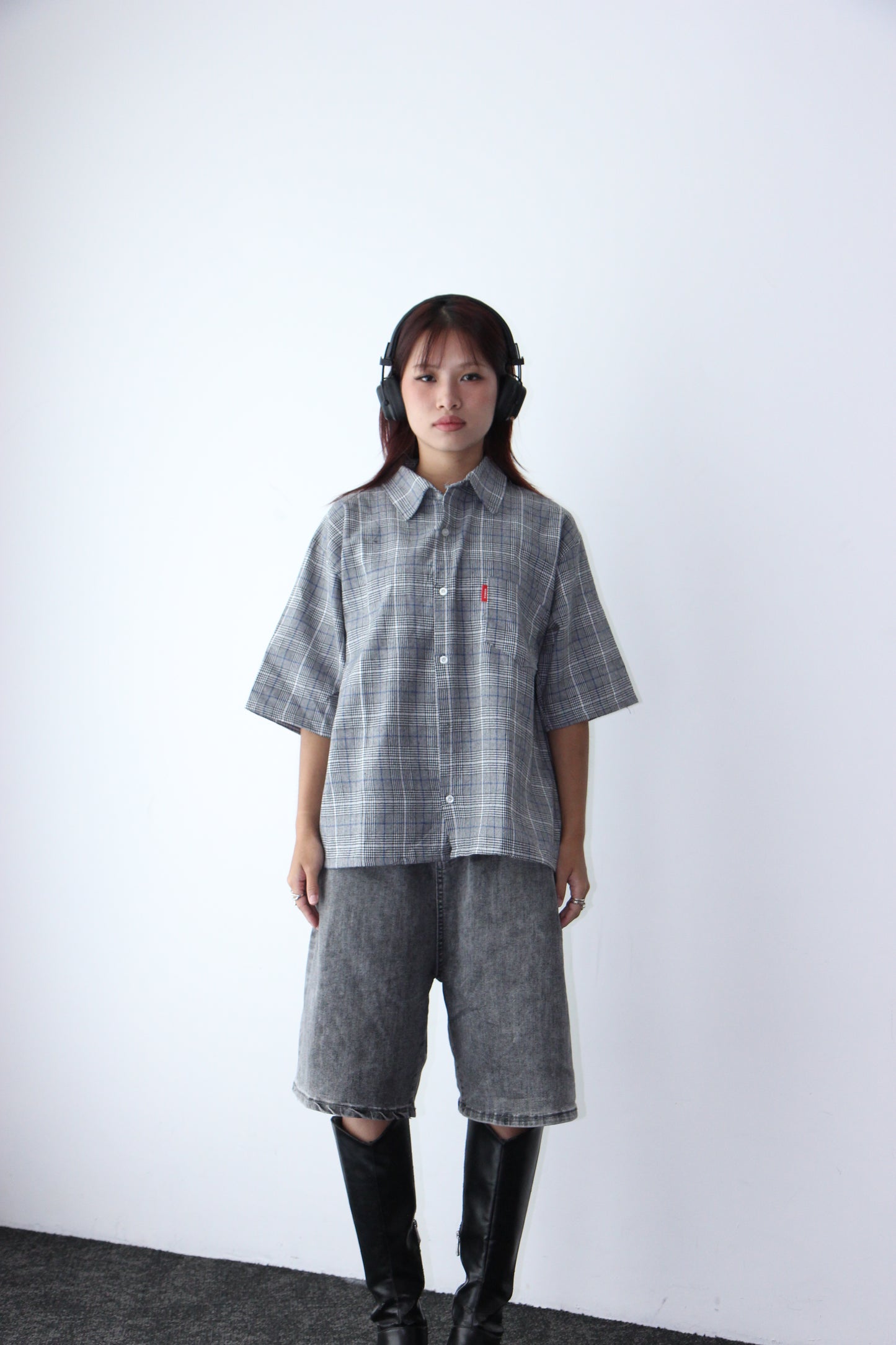 Vintage Cropped Collared Shirt - wolf grey