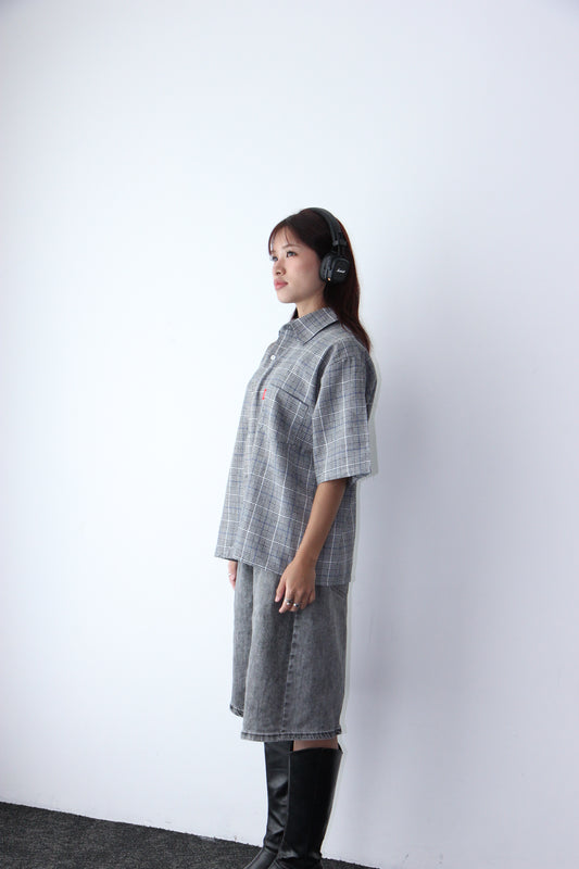 Vintage Cropped Collared Shirt - wolf grey