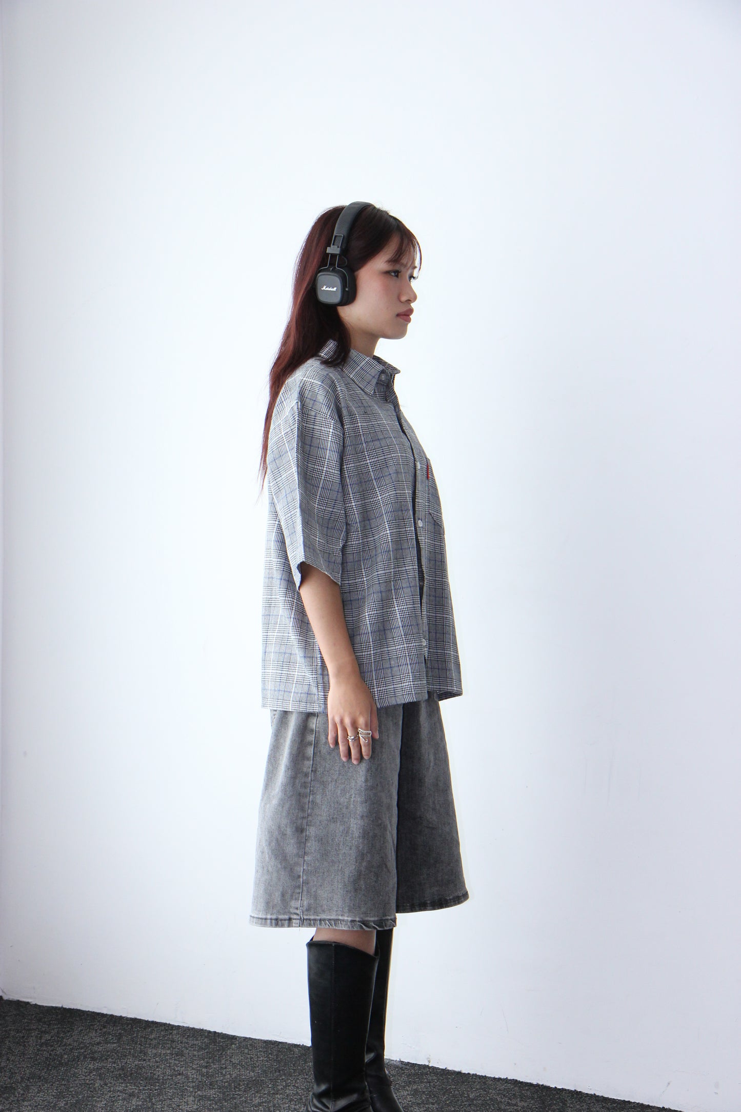 Vintage Cropped Collared Shirt - wolf grey