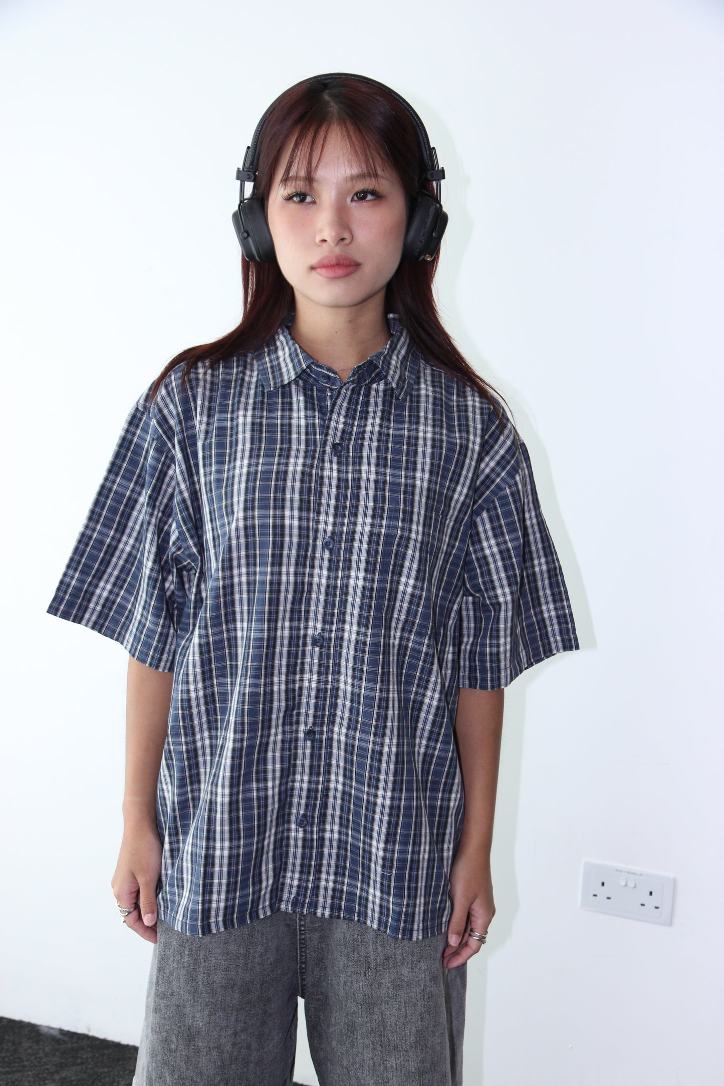 Vintage Cropped Collared Shirt - Blue