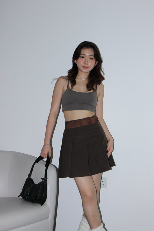 Y2K Pleated Skirt - Military Brown