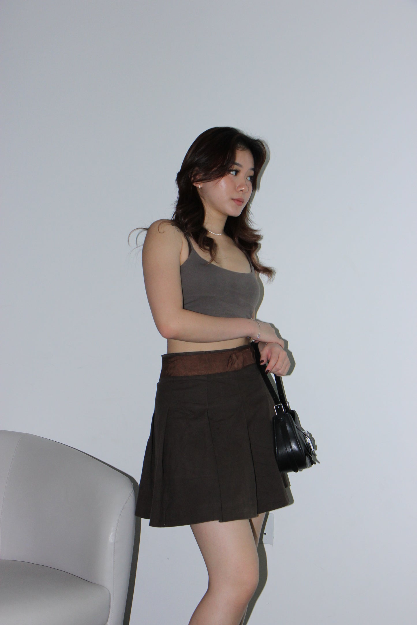 Y2K Pleated Skirt - Military Brown