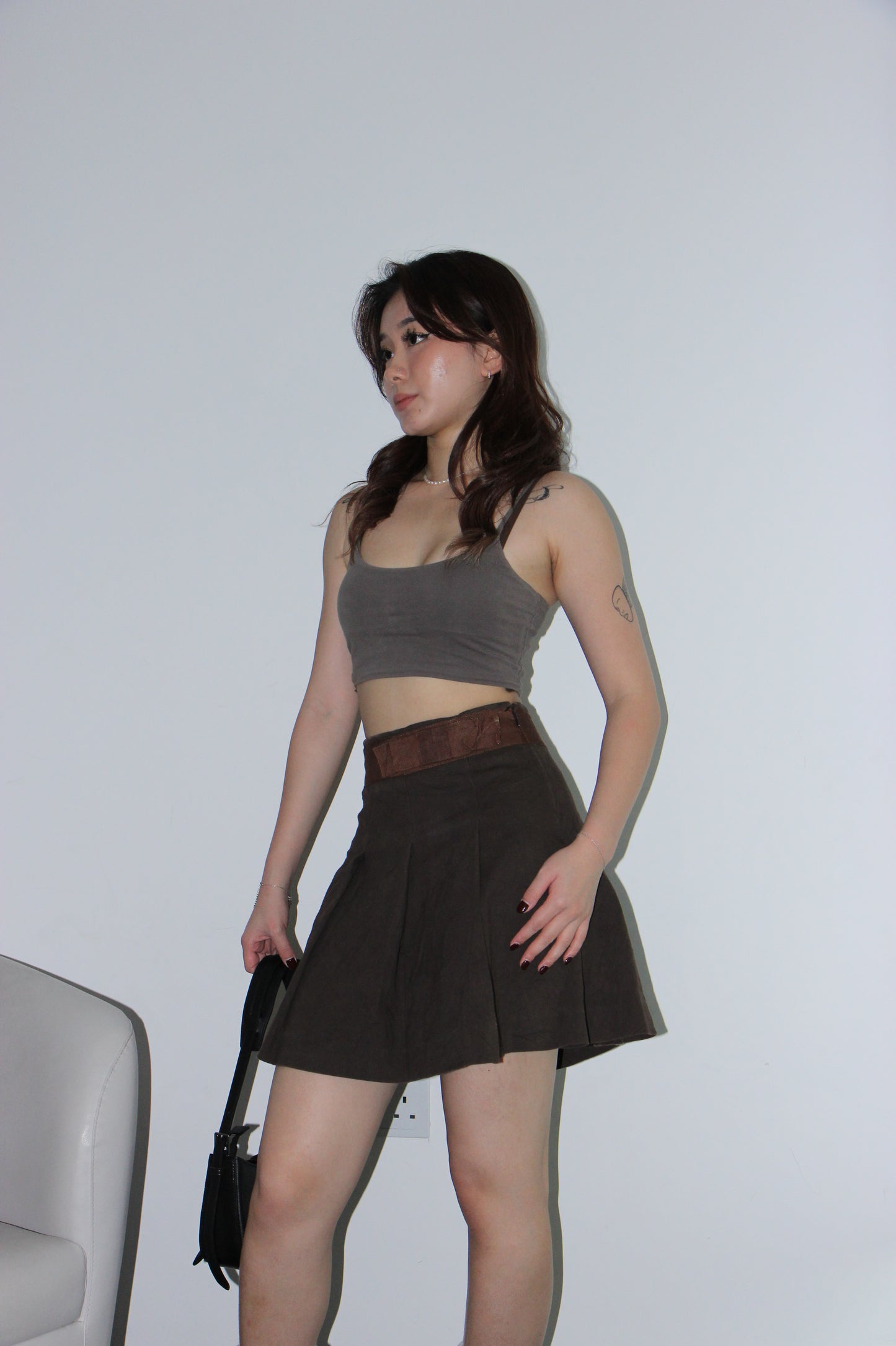 Y2K Pleated Skirt - Military Brown