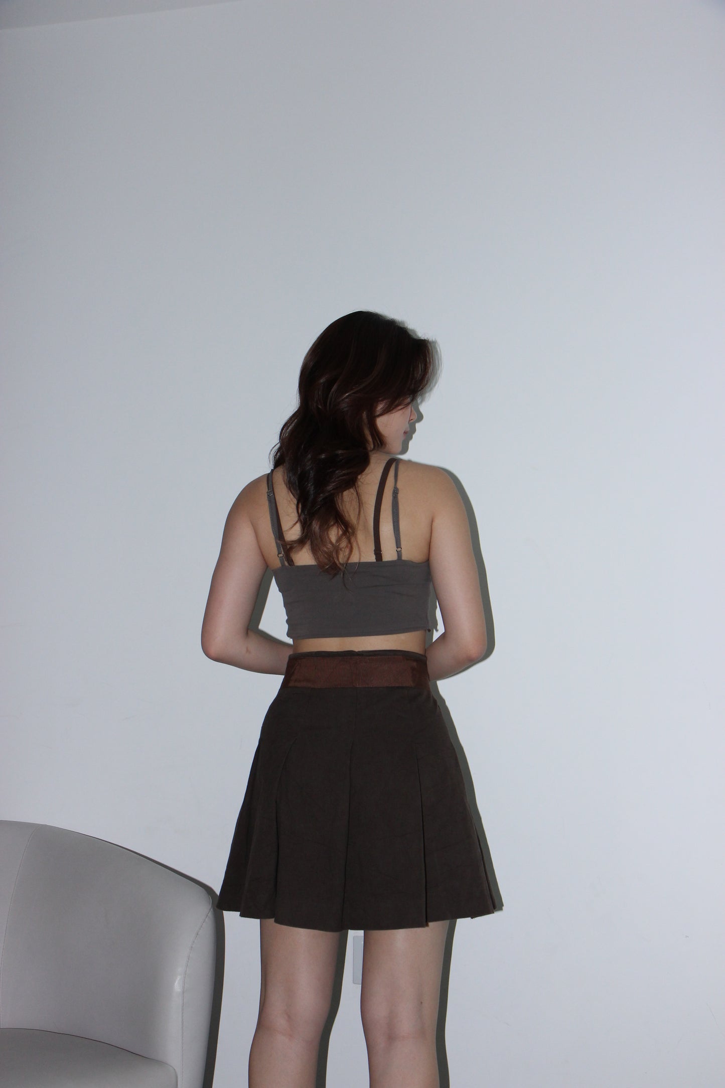 Y2K Pleated Skirt - Military Brown