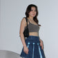 Y2K Pleated Denim Skirt - Gingham Blue